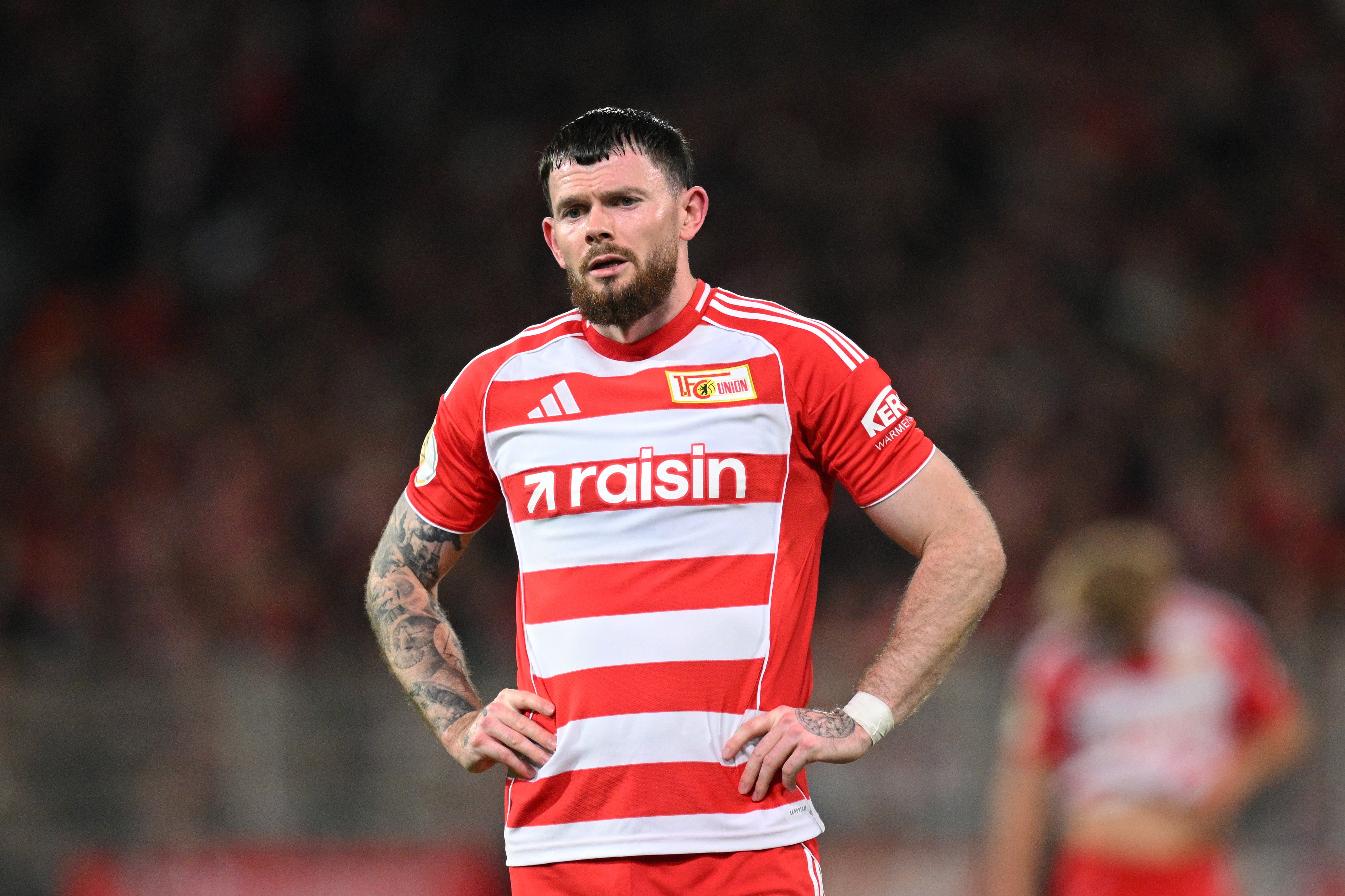 Oliver Burke looks on during the DFB Cup match between 1. FC Union Berlin and DSC Arminia Bielefeld