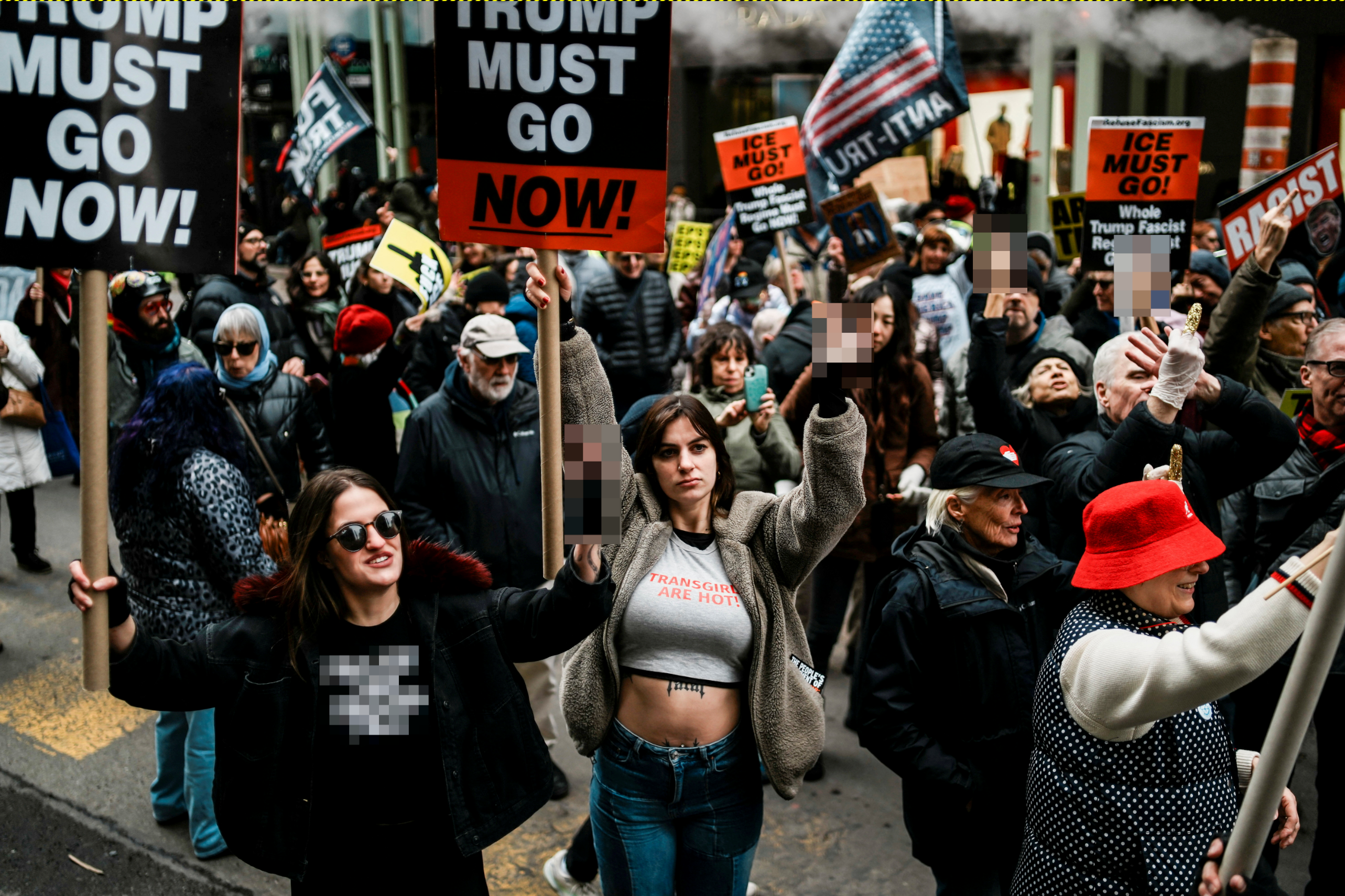Some protesters also took aim at the Trump administration’s attempt to roll back transgender rights