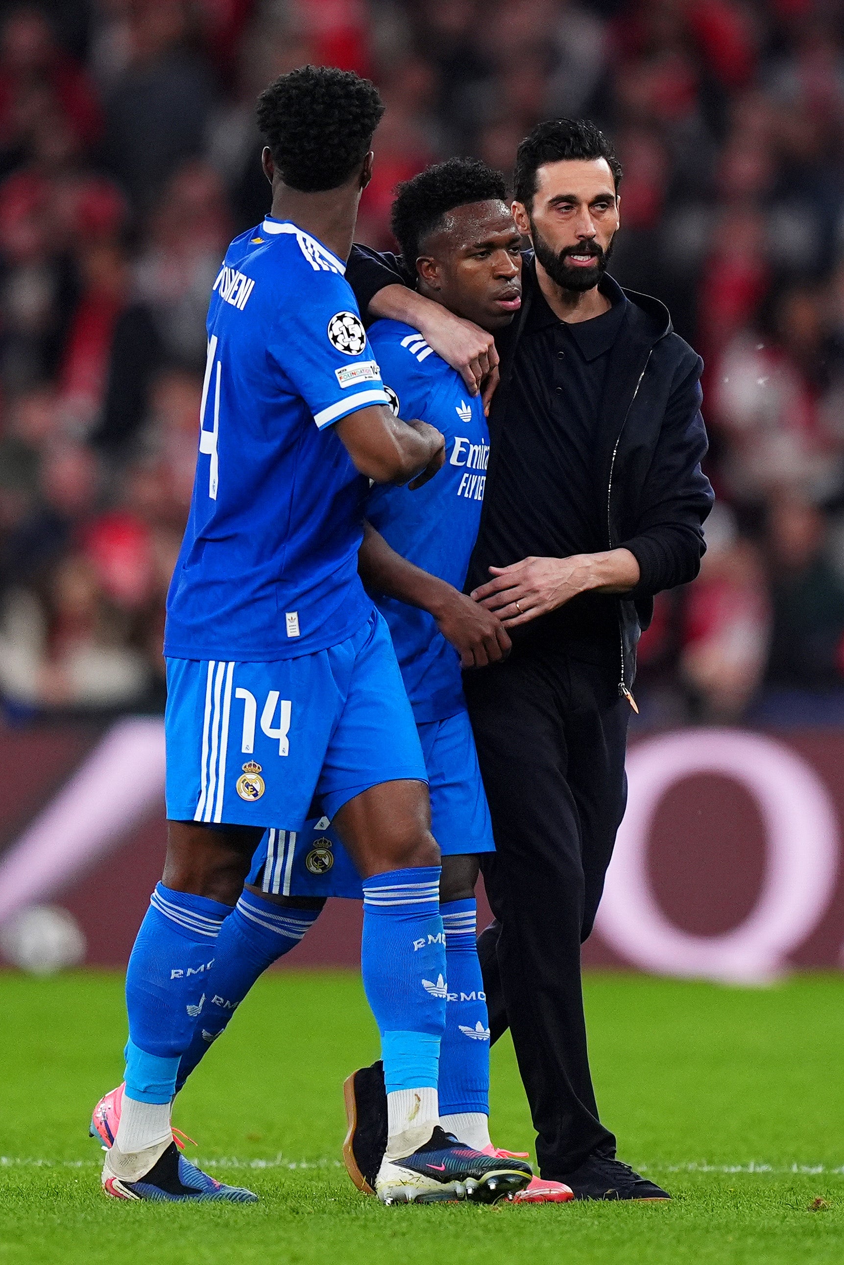 Vinicius Jr left the field of play after an alleged racist remark in Real Madrid's Champions League match with Benfica