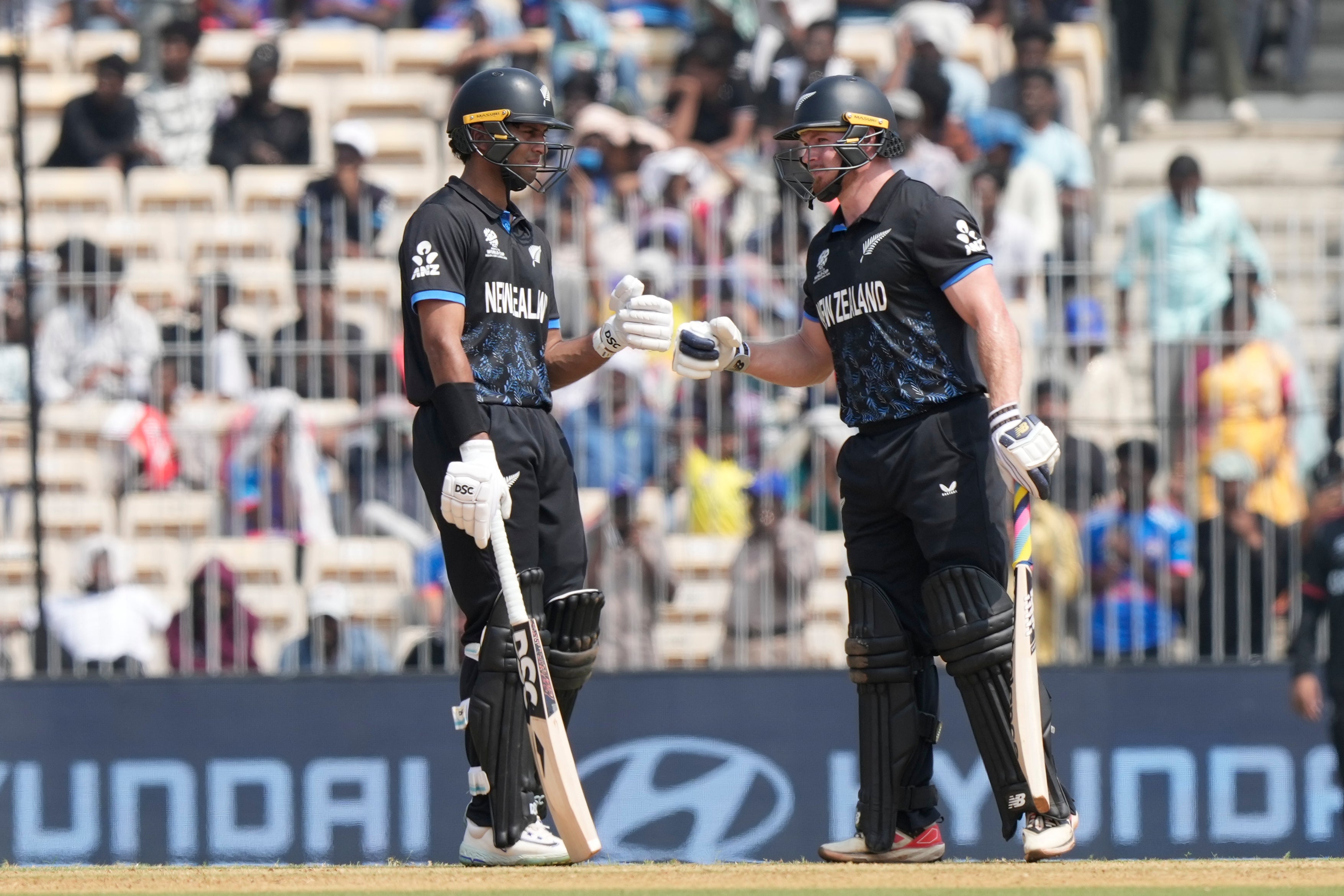 Rachin Ravindra (left) and Glenn Phillips guided New Zealand to victory in the absence of Santner