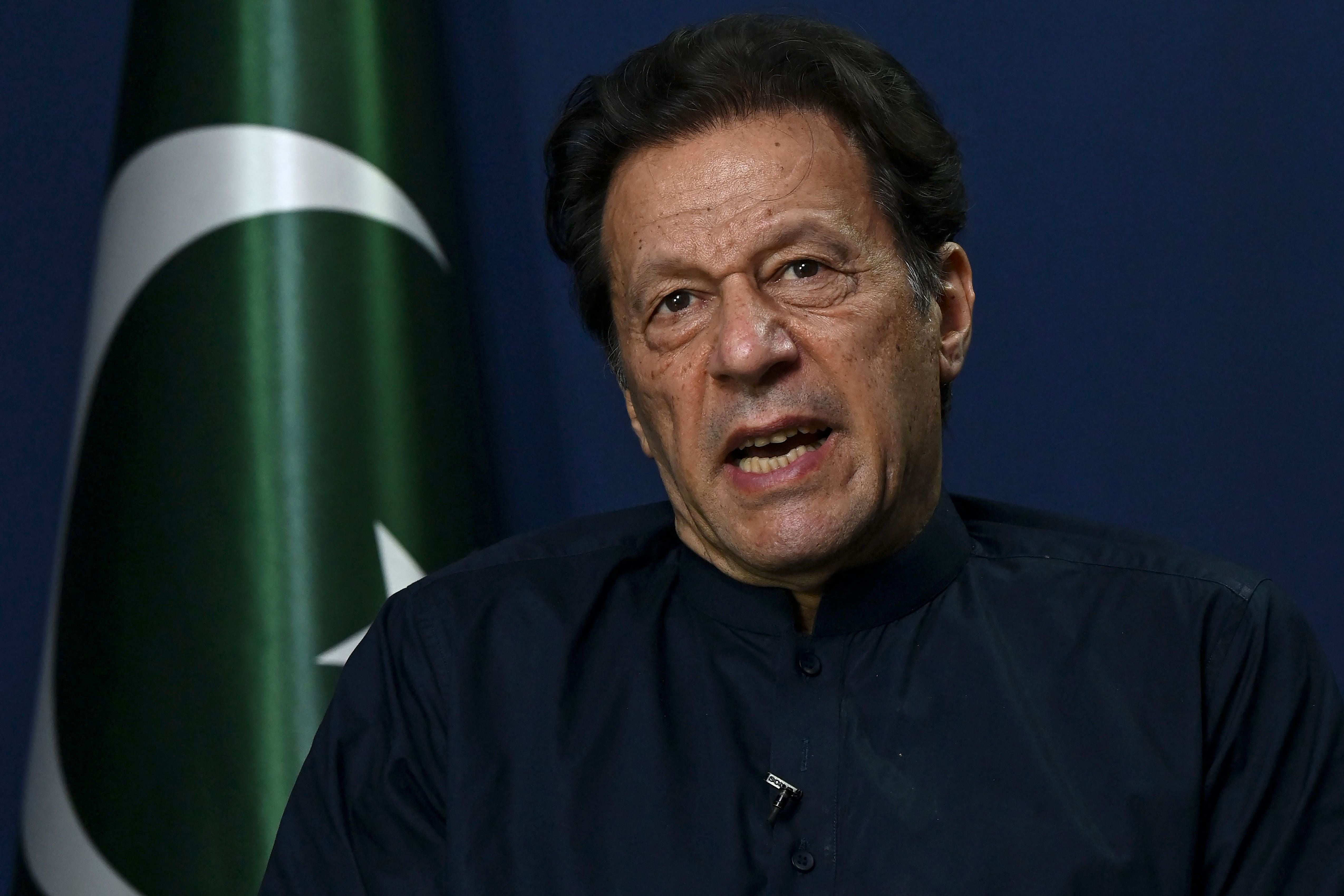 <p>File. Imran Khan speaks during an interview at his residence in Lahore</p>