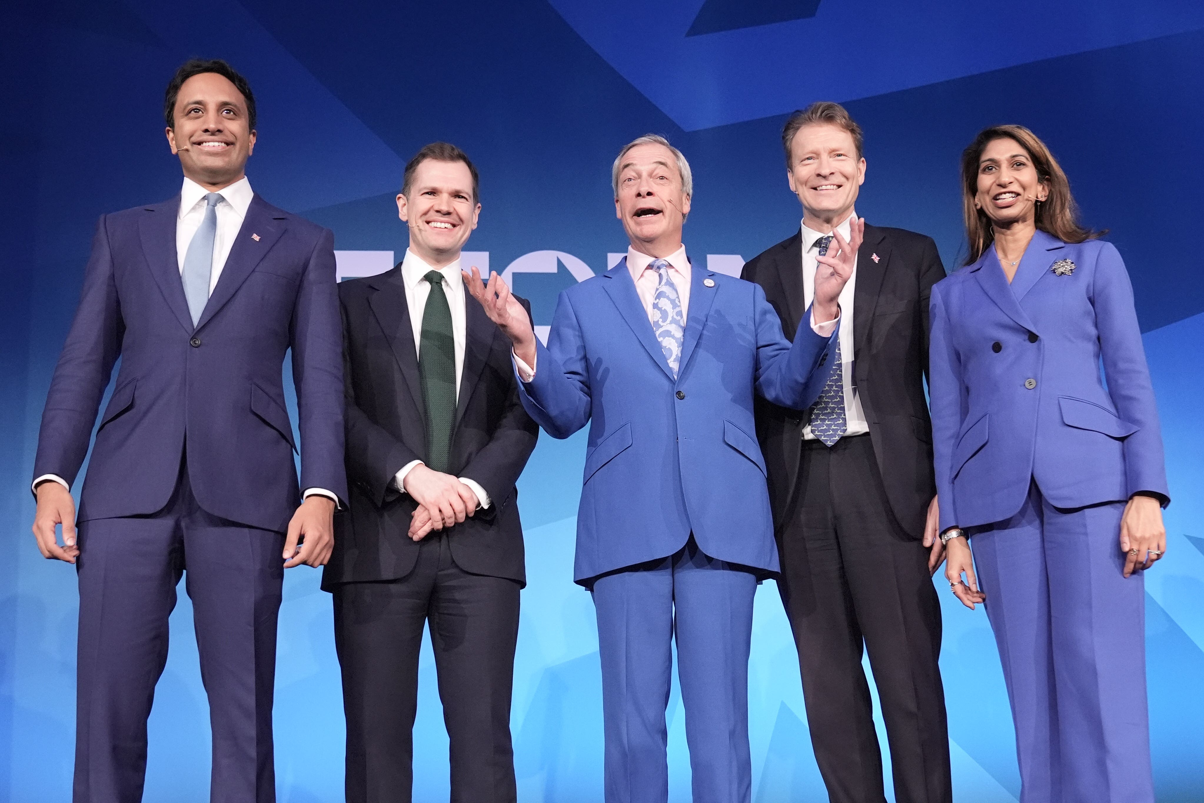 Reform UK leader Nigel Farage (centre) named his top team, which included recent defectors from the Conservatives (Stefan Rousseau/PA)