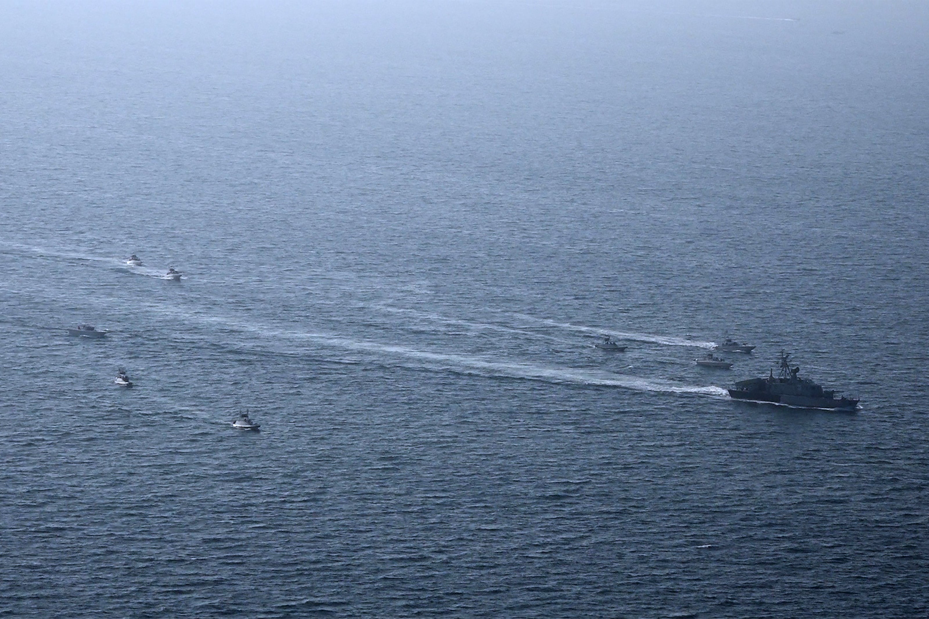 Navy ships during a military exercise by members of the IRGC and navy in the Gulf
