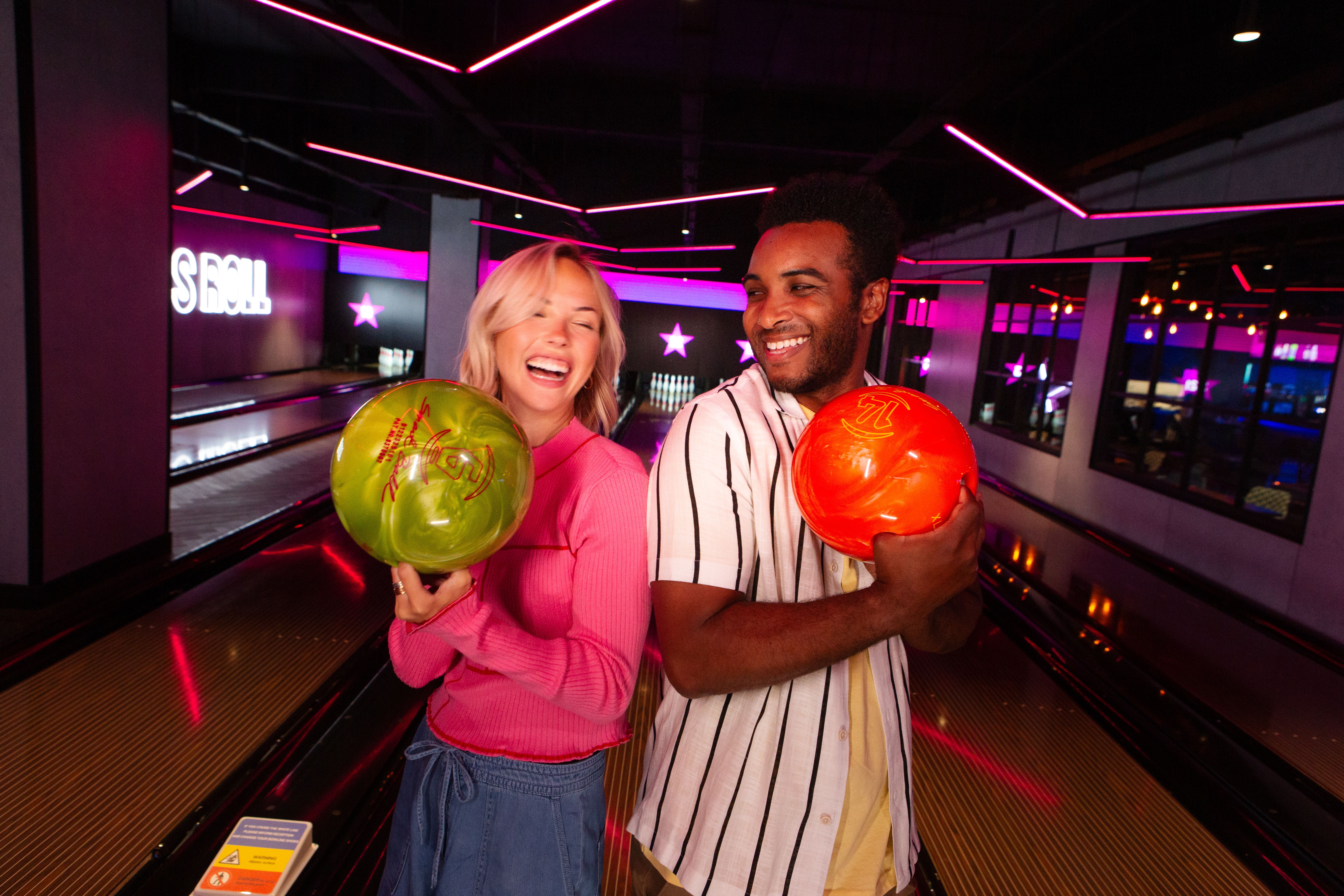 Couples swapped romantic dinners for a night at the bowling lanes this Valentine’s Day (Hollywood Bowl/PA)