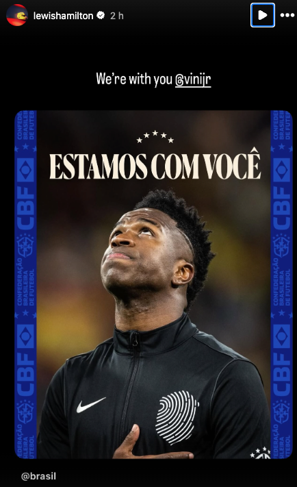 Lewis Hamilton’s social media post in support of Vinicius Jr