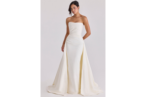 House of CB ivory satin strapless bridal gown