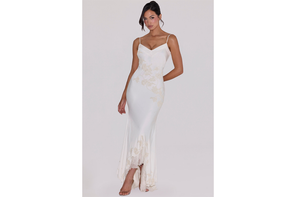 House of CB vintage satin hand beaded embellished maxi dress