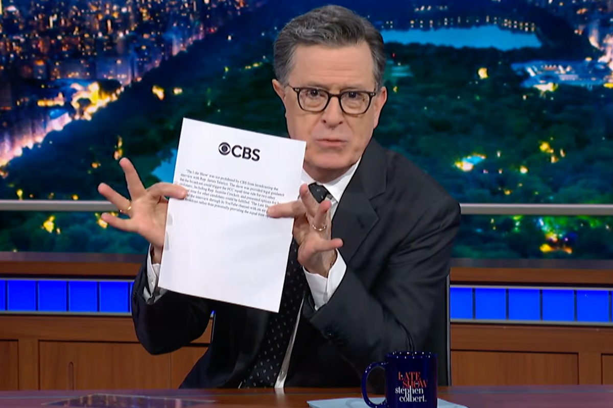 Stephen Colbert brings the receipts over CBS spat and literally trashes network’s lawyers