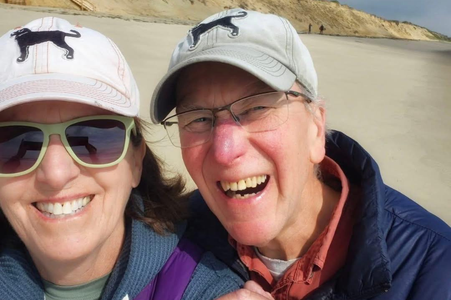 Police responding to a 911 call Saturday found Kit Boucher half-submerged in Bee’s River while her husband Jerry Boucher, remains missing