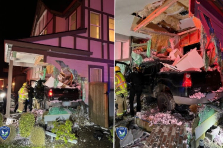Watch: Video shows pickup truck crashing into Oregon home after launching about 100 feet through the air