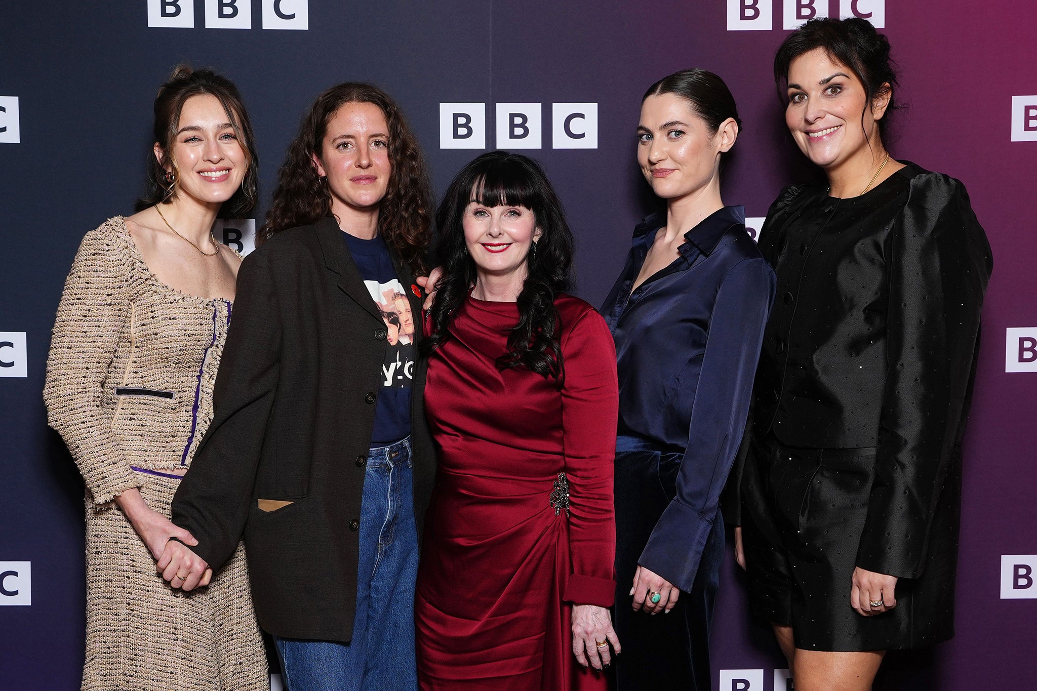 Marian Keyes (centre) with (from left) stars of ‘The Walsh Sisters’, Danielle Galligan, Louisa Harland, Caroline Menton and Stefanie Preissner