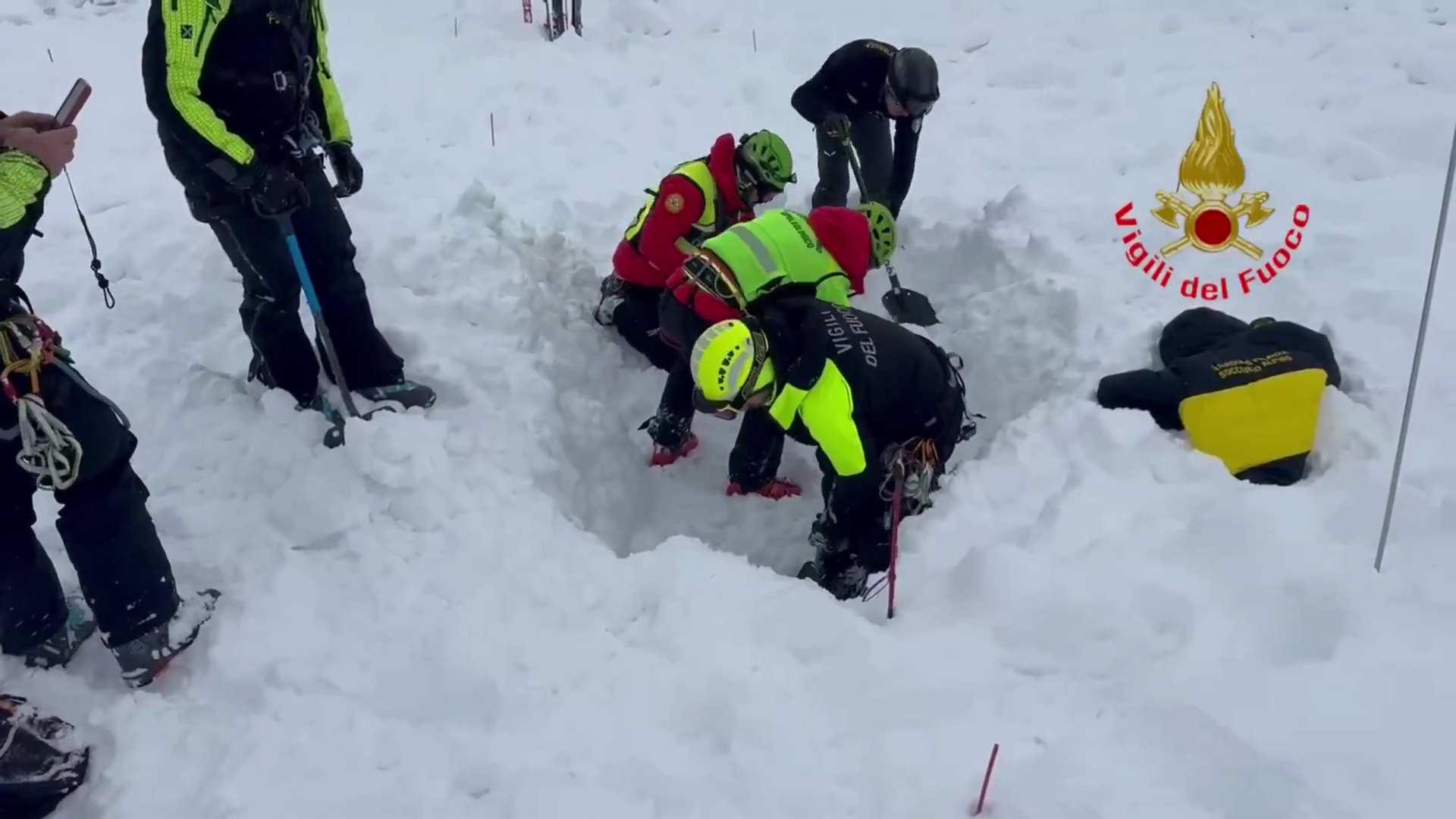 Rescuers search for a missing man above the village of Monte Spluga in Italy after an avalanche swept away four hikers.