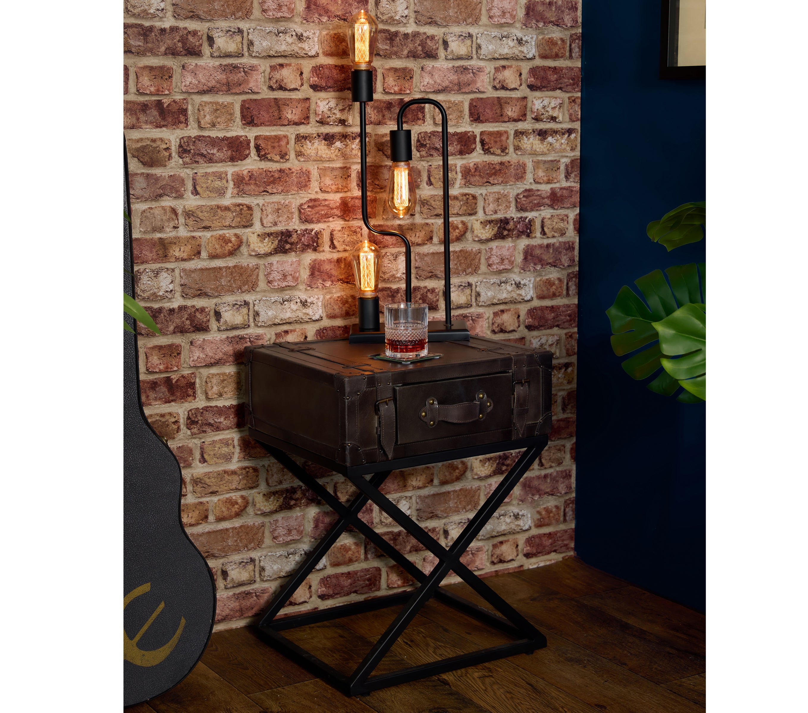 Rustic Leather Trunk Side Table, Joe Browns