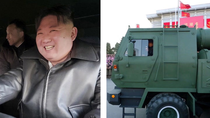 Kim Jong Un drives 600mm rocket launcher ahead of major political gathering