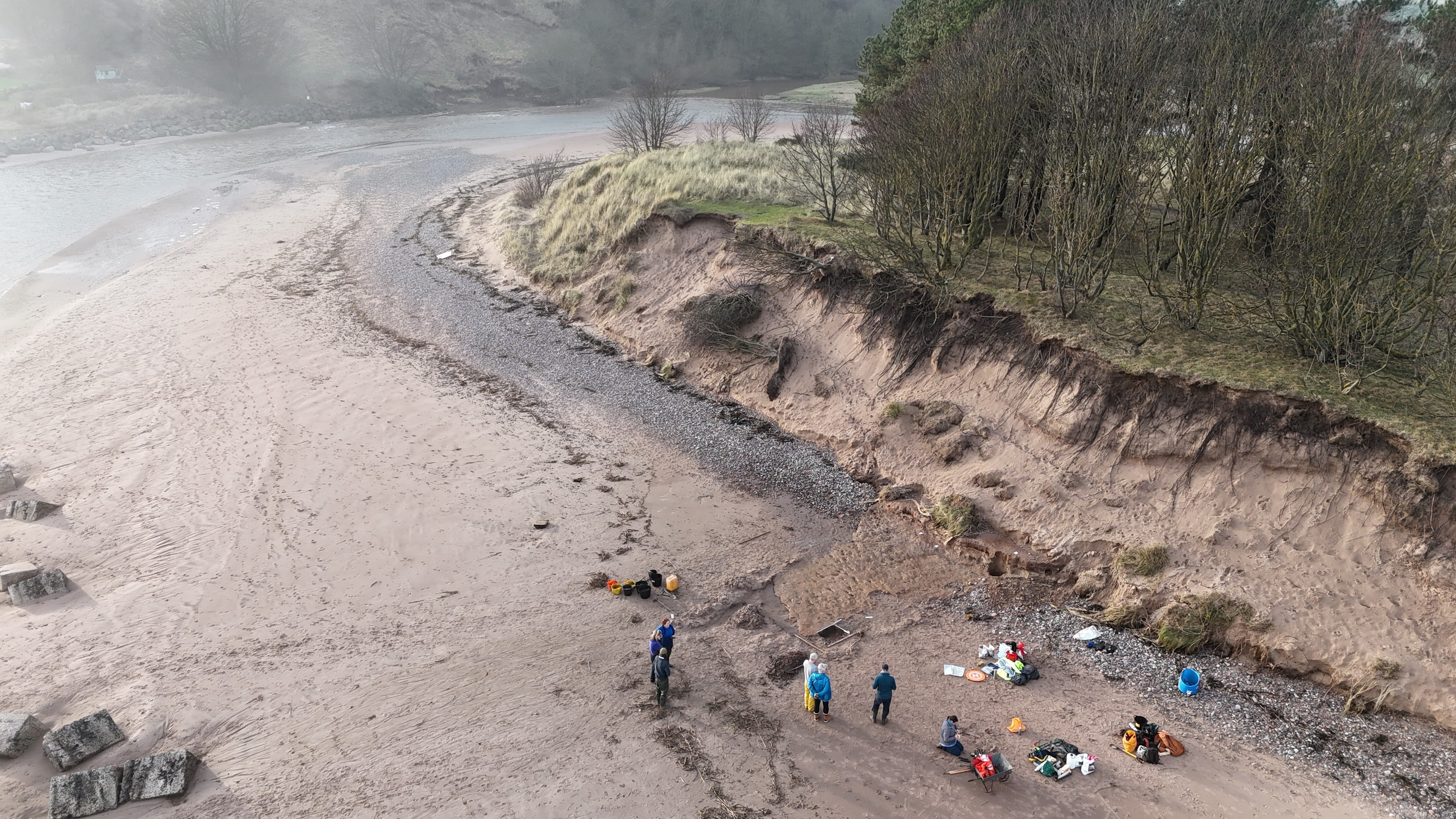 An aerial view of the site at Lunan Bay