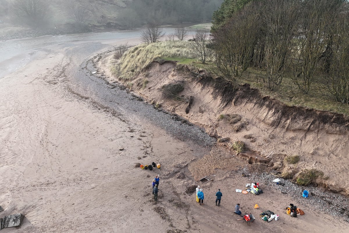 Dog walkers discover 2,000-year-old human footprints on beach