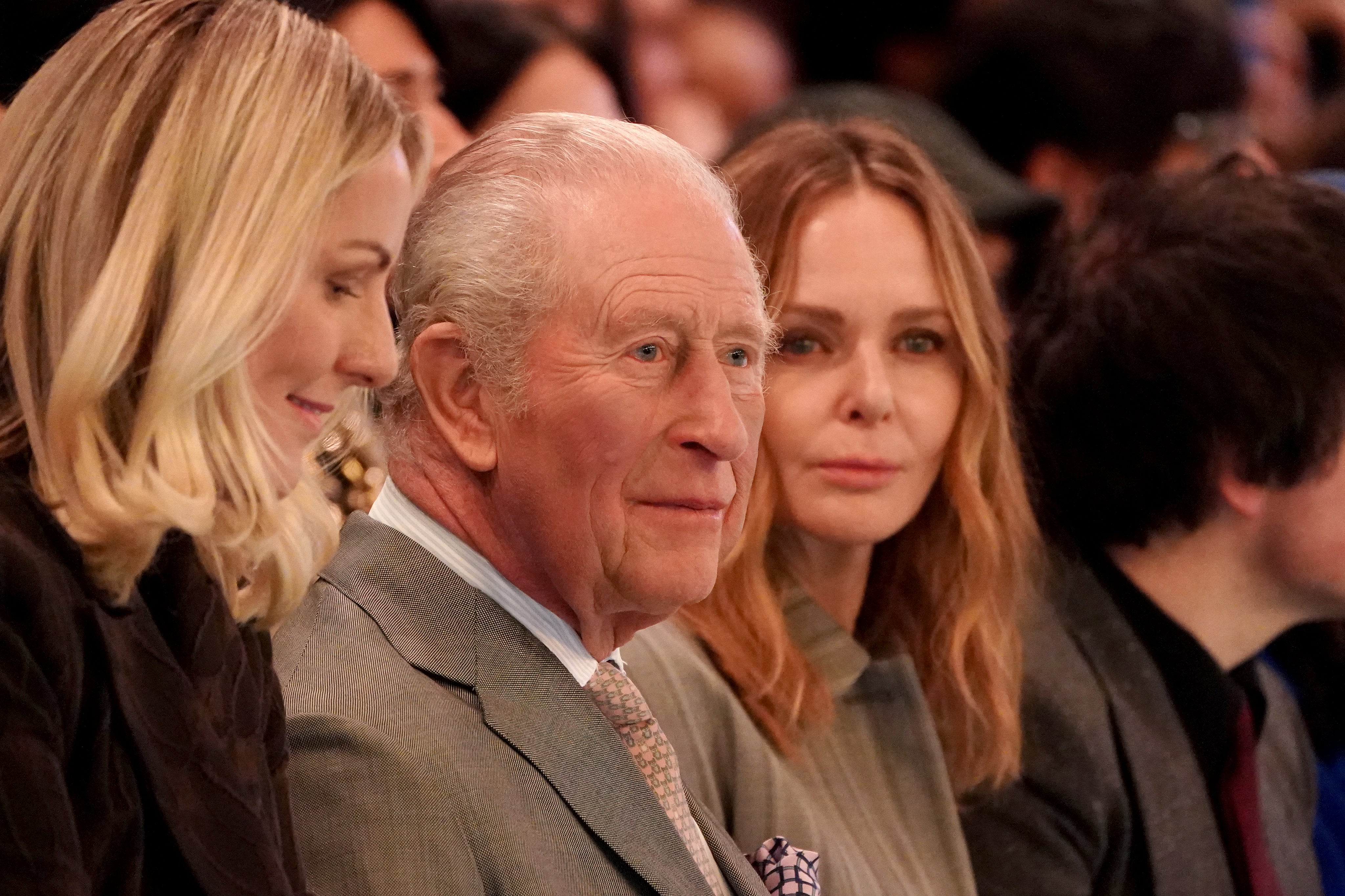 King Charles sat next to Stella McCartney to watch the Tolu Coker show at London Fashion Week on Thursday, hours after his brother’s arrest