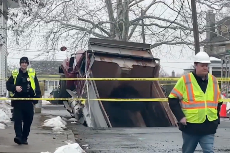 <p>A second sinkhole opened Tuesday on a street in Phillipsburg, New Jersey, around 20 feet from an earlier collapse that had already closed the intersection</p>