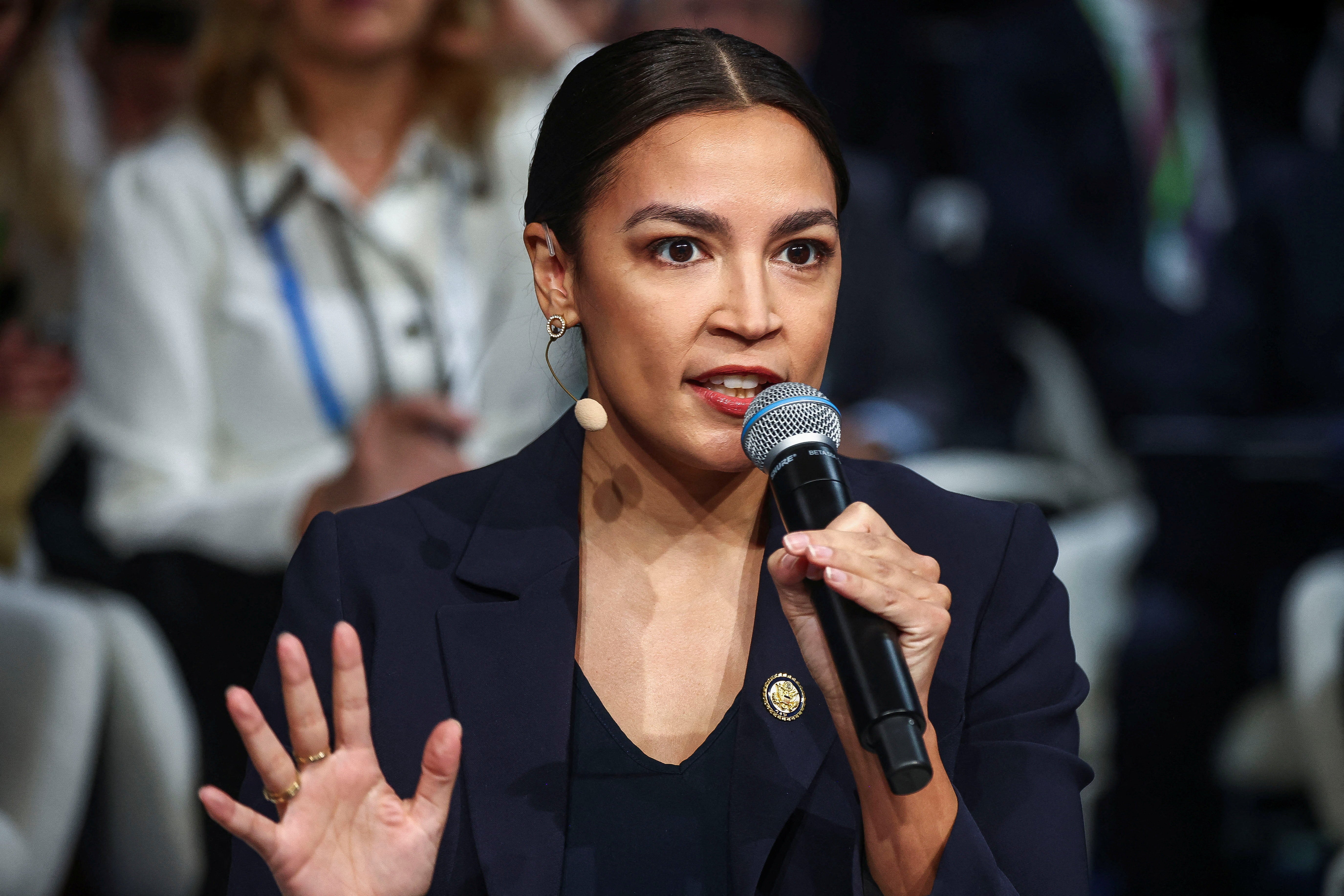 U.S. Rep. Alexandria Ocasio-Cortez (D-NY) speaks during the Munich Security Conference (MSC) in Munich, Germany, February 13, 2026. REUTERS/Liesa Johannssen