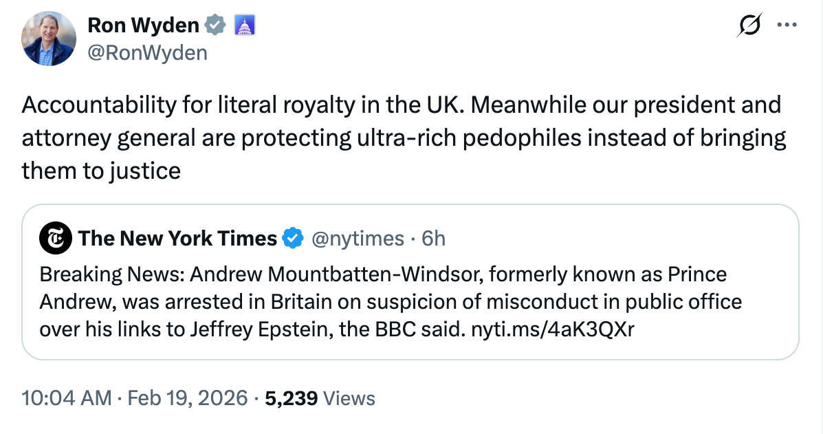 Oregon Sen. Ron Wyden accused Trump of 'protecting ultra-rich pedophiles'