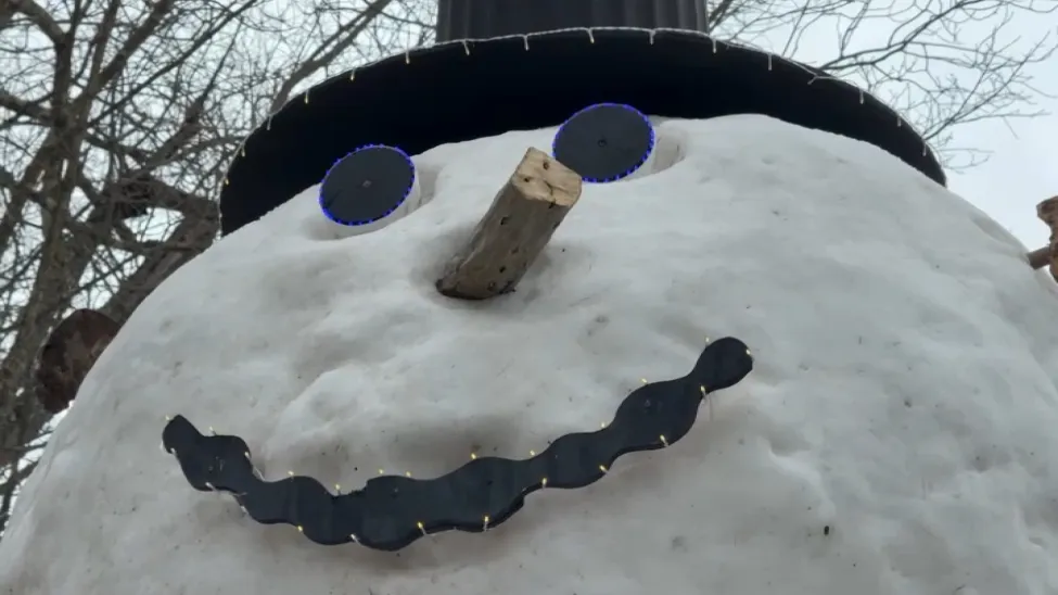 Parker’s light-up eyes, trash-barrel hat and lit branch arms brighten him at night