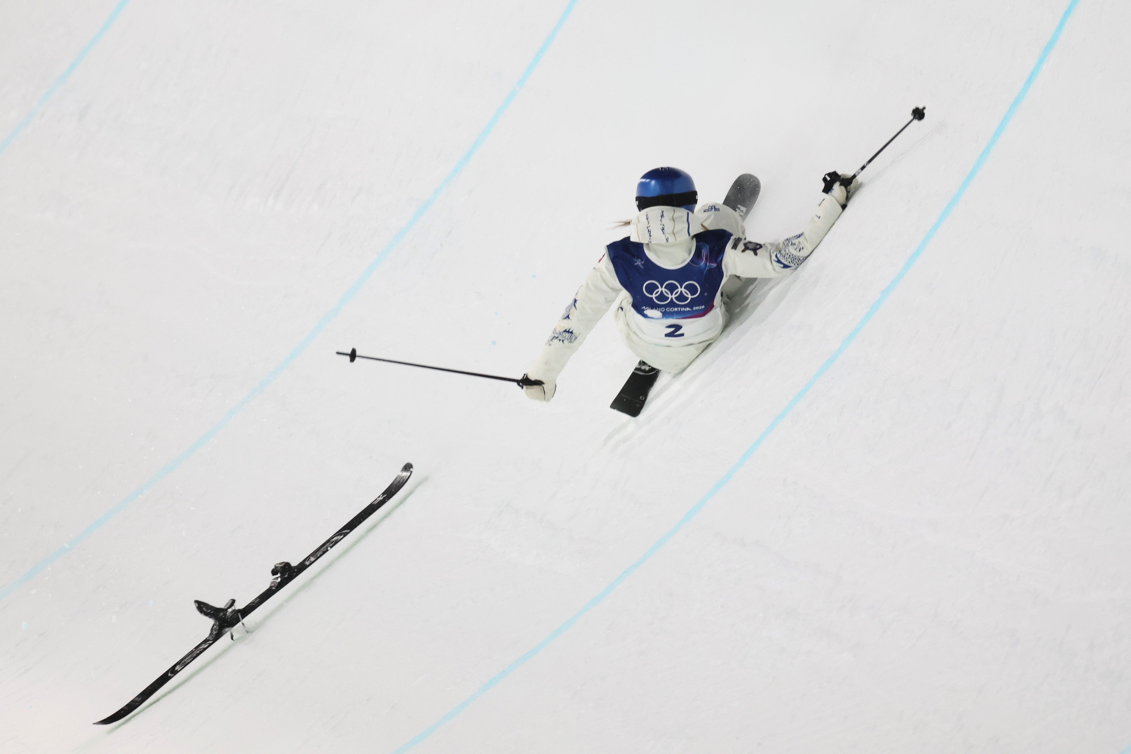 Eileen Gu of Team People's Republic of China falls in the Women's Freeski Halfpipe Qualification 1