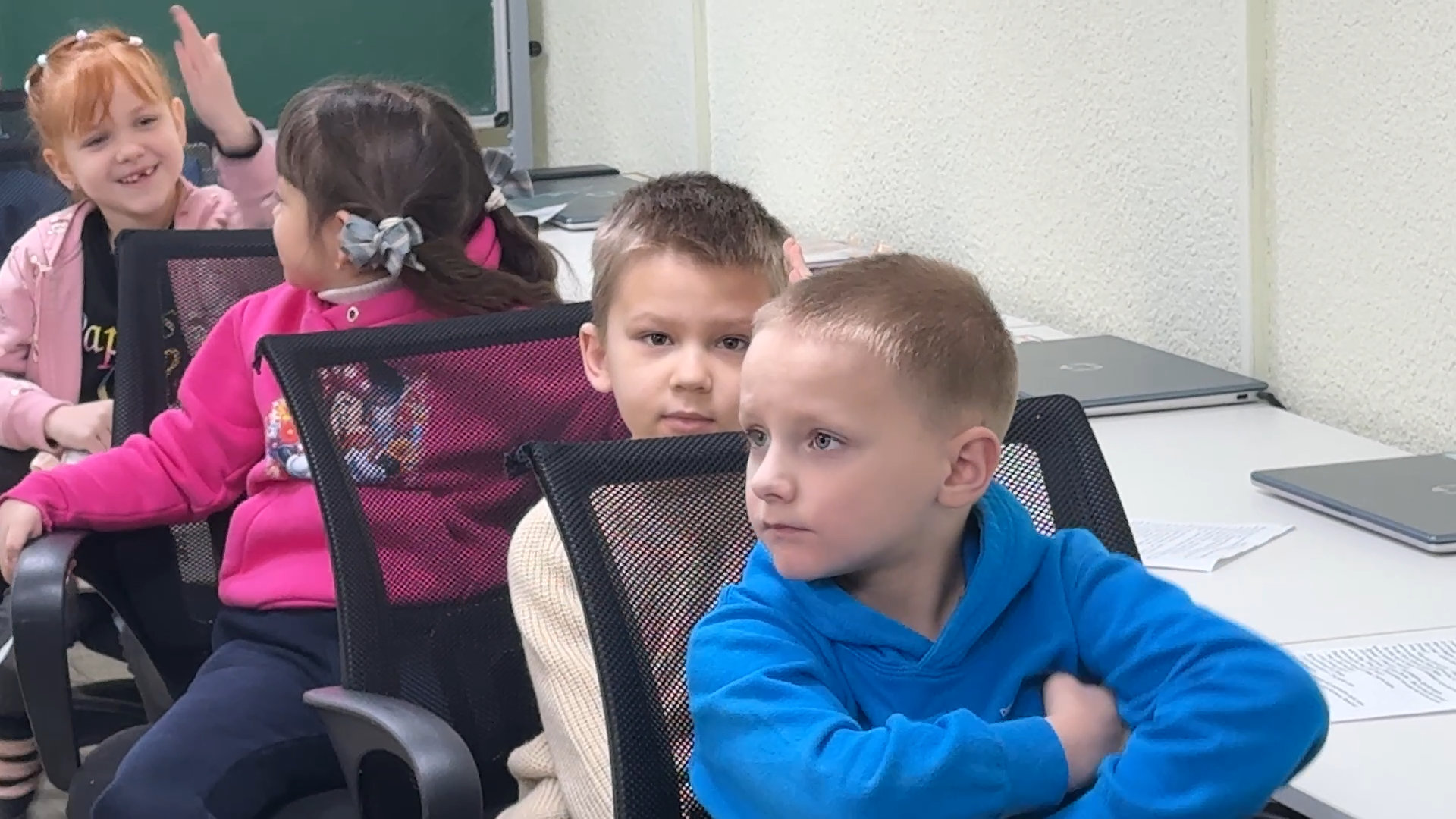 Children gather underground in the city of Nikopol