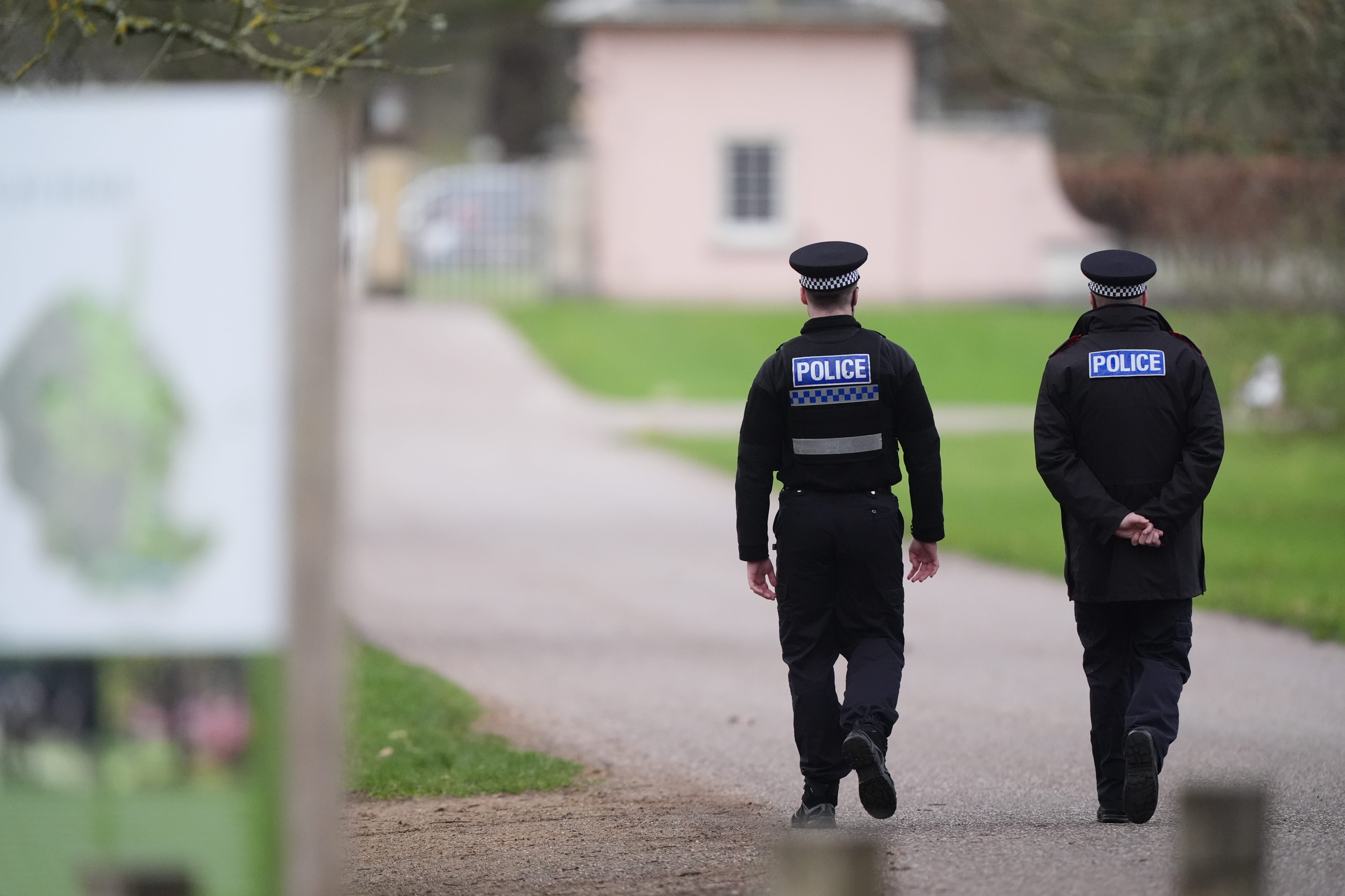 Police officers at Royal Lodge, the former home of Andrew Mountbatten-Windsor in Windsor, Berkshire (Jonathan Brady/PA)