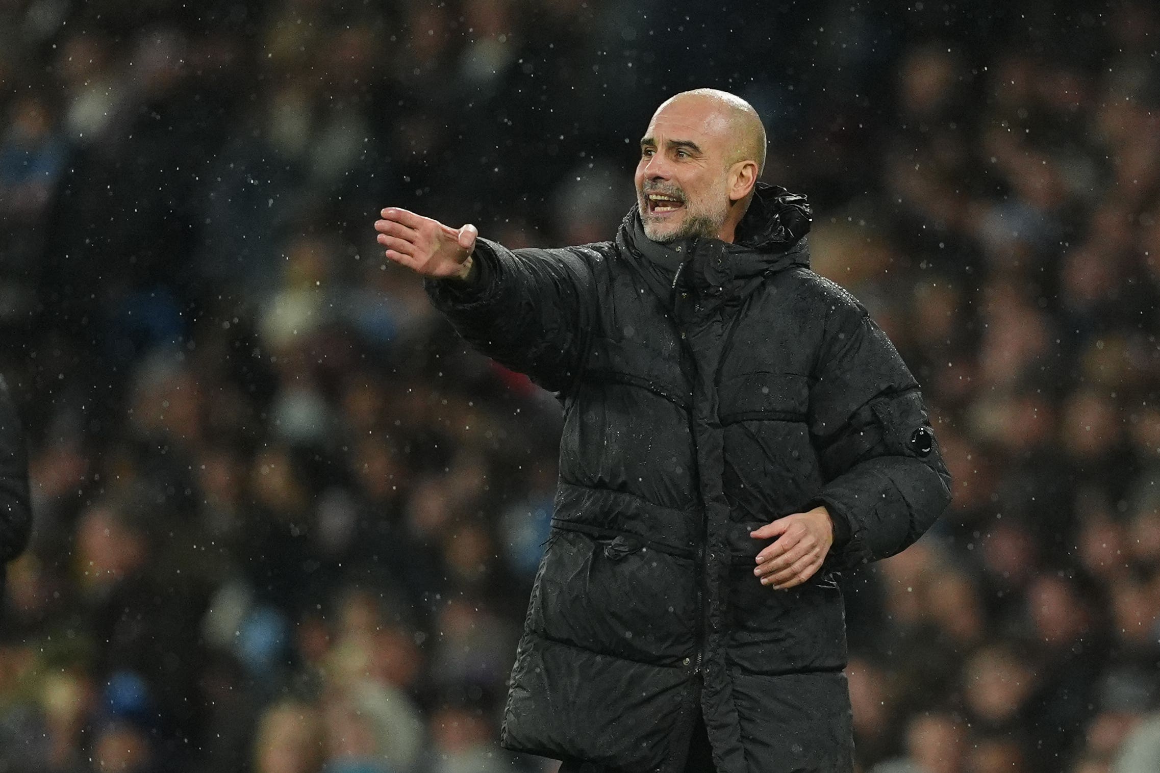 Pep Guardiola played a straight bat to questions about the title race (Martin Rickett/PA)