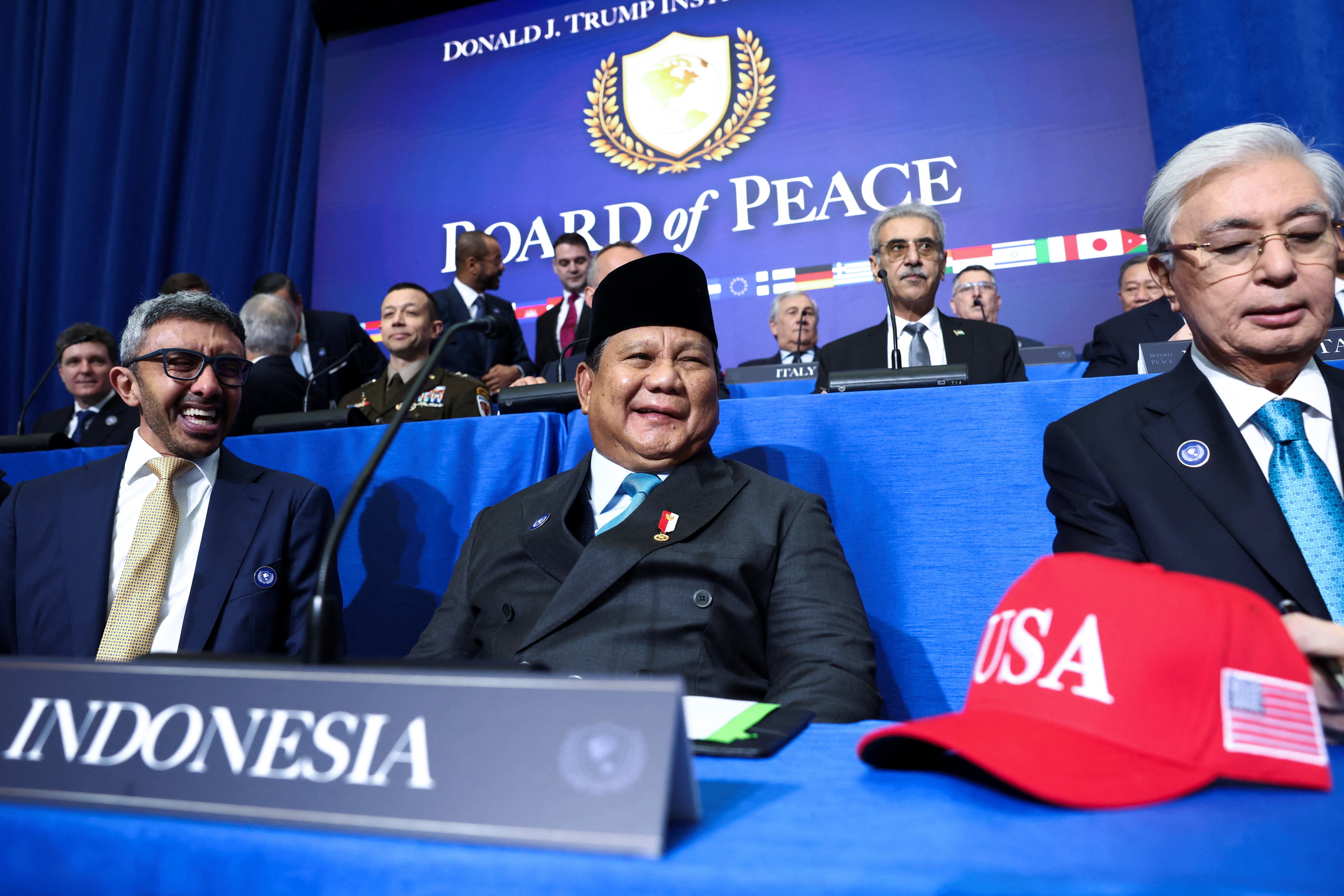 Indonesia’s president Prabowo Subianto, Kazakhstan’s president Kassym-Jomart Tokayev and other world leaders attend the inaugural meeting of the Board of Peace at the US Institute of Peace in Washington DC, 19 February 2026.