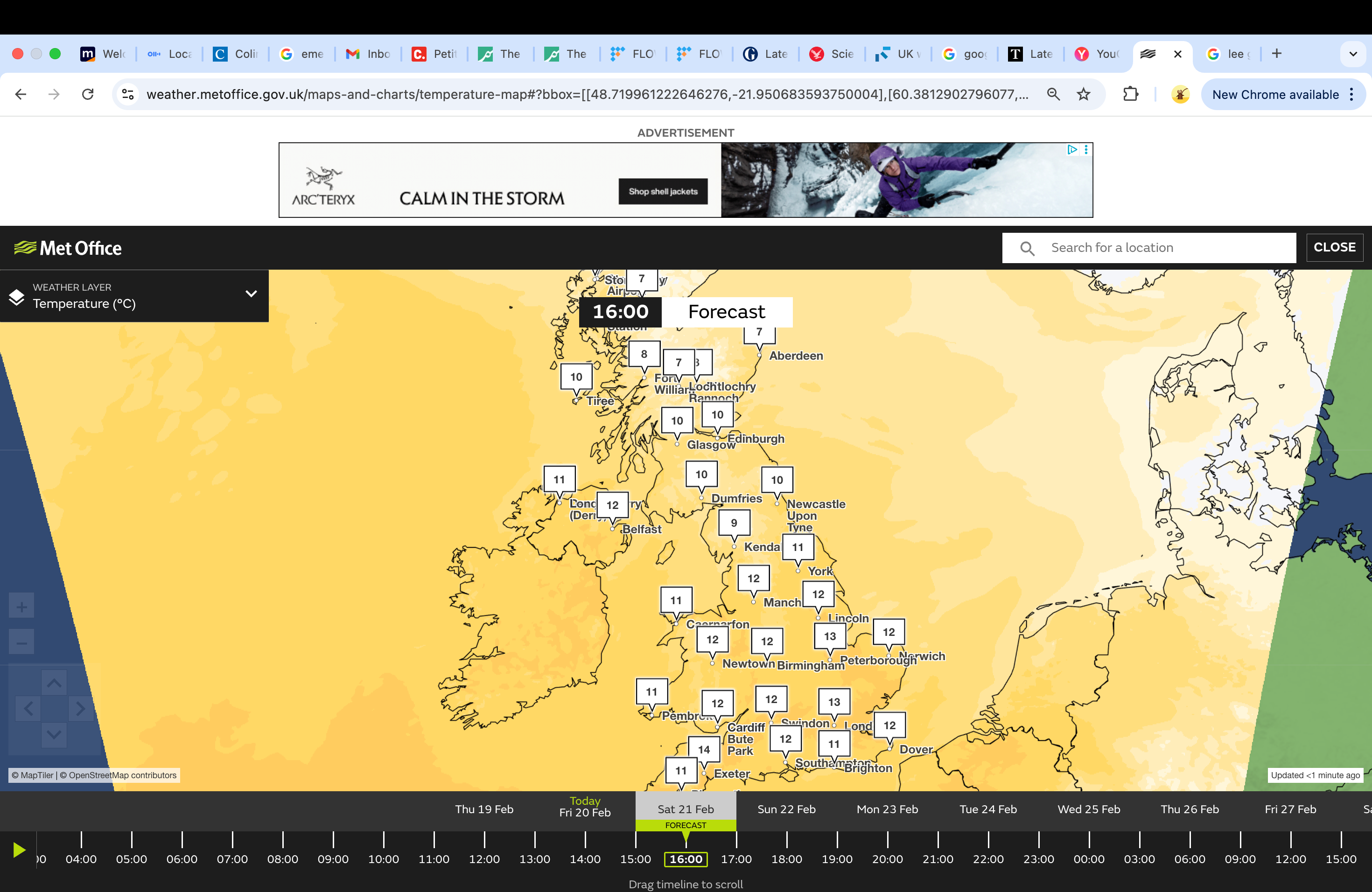 Temperatures will soar to highs of 14C in London and Exeter on Saturday
