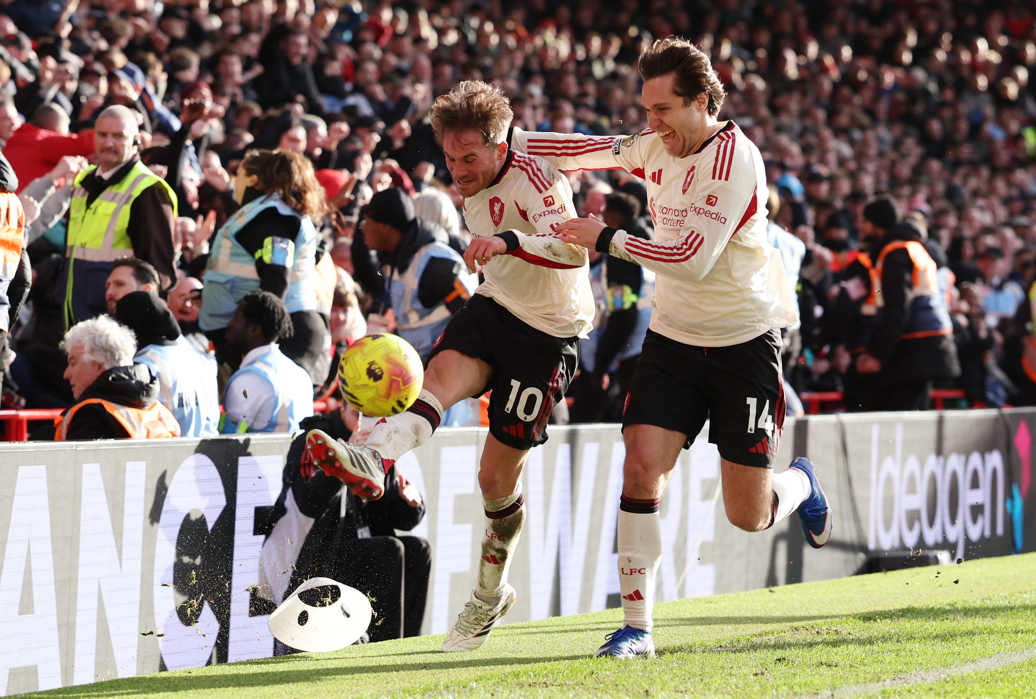 Alexis Mac Allister celebrates after scoring a late winning goal at Nottingham Forest