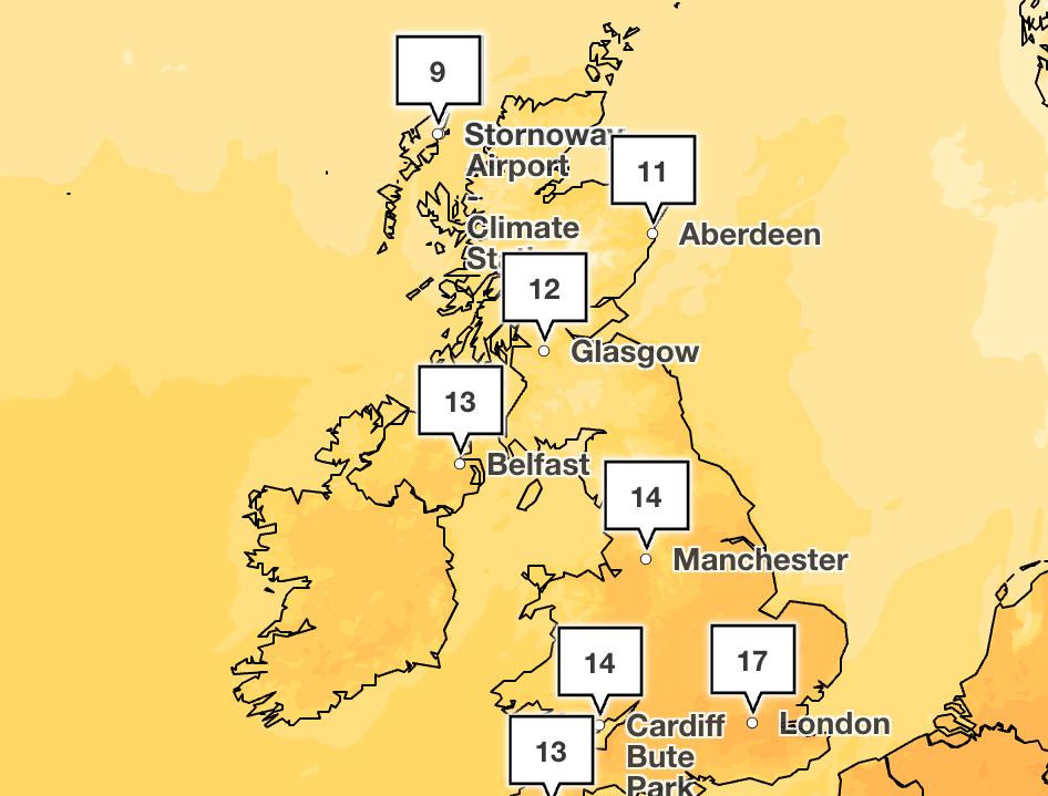 Temperatures could reach as high as 17C