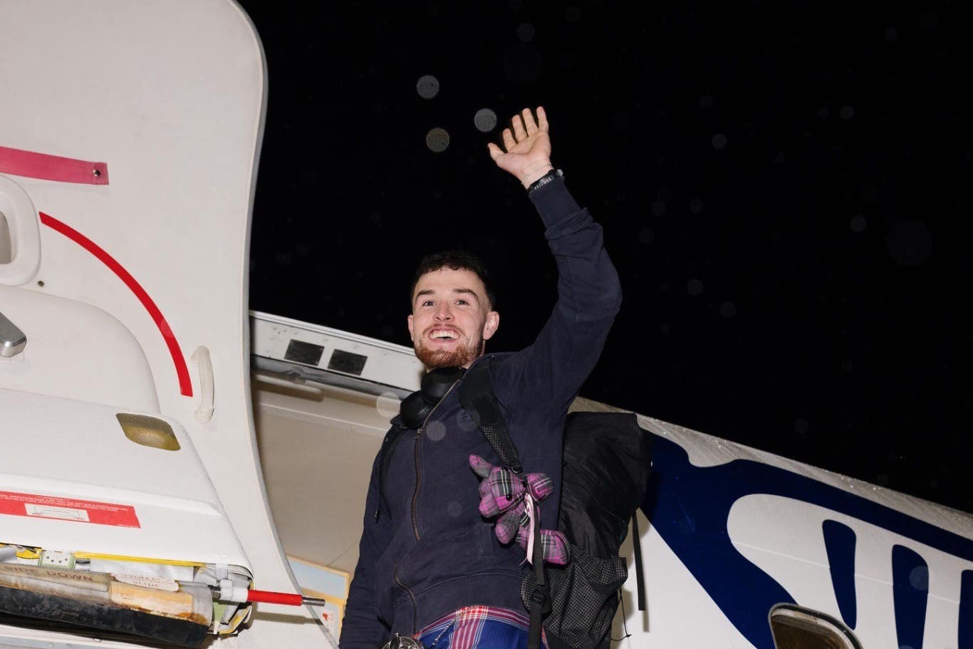 Craig Ferguson departing from Glasgow Airport as he heads to America for a 3,000 mile walk (Francesca Morrison @fmphotosx/PA)