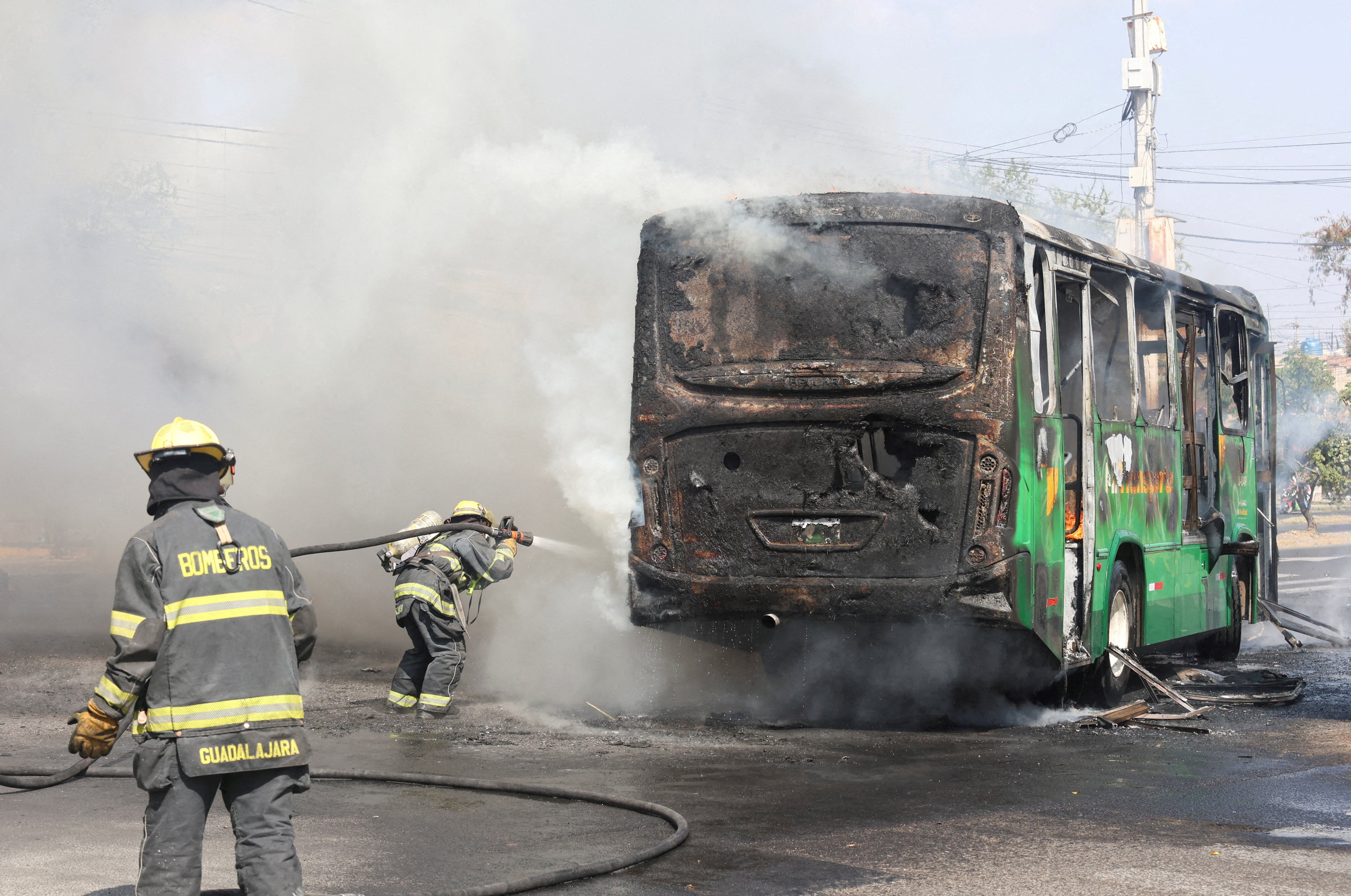 Buses and cars were set ablaze in alleged narco-blockades in several Mexican states