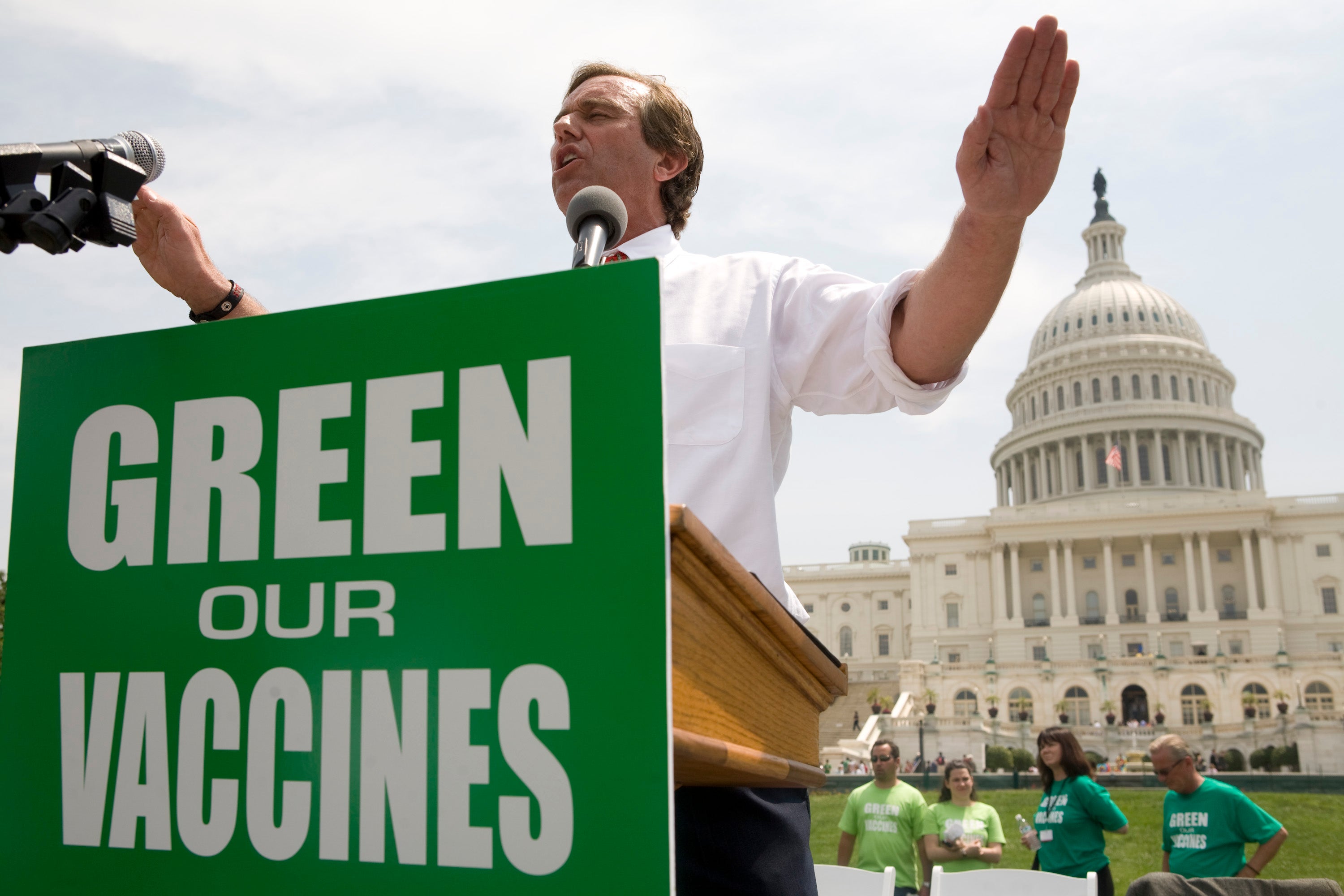 RFK speaks at a 2008 gathering. He has long questioned to effectiveness of vaccines