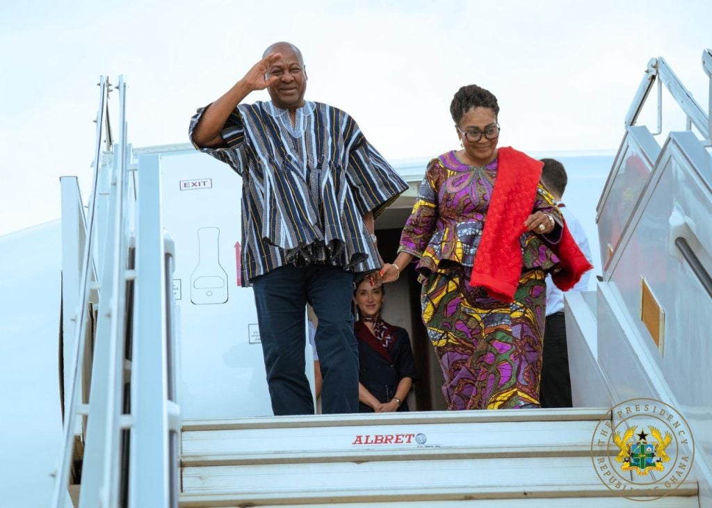 President John Dramani Mahama arrives in Lusaka, Zambia, for a three-day state visit wearing a Fugu