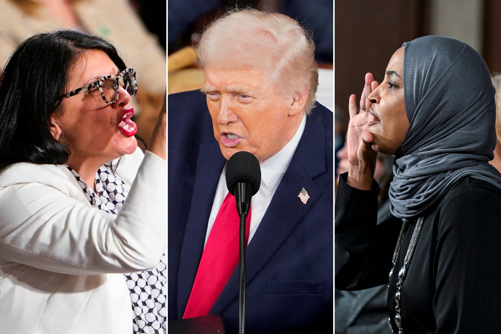 Democrats boycotted, including Reps. Rashida Tlaib (left) and Ilhan Omar (right), protested President Trump’s State of the Union speech