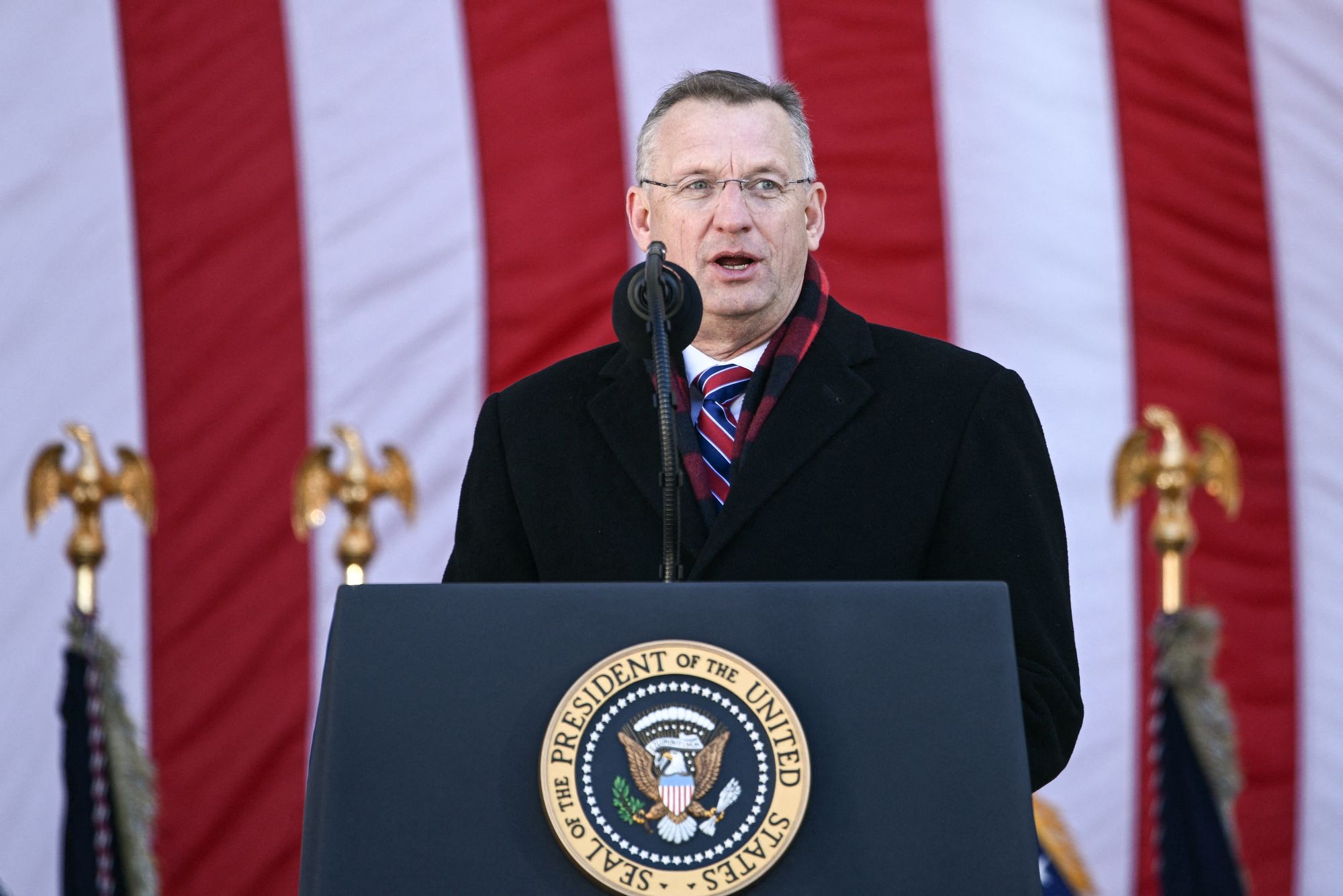 Veterans Affairs Secretary Doug Collins speaks during a Veterans Day ceremonial astatine Arlington National Cemetery successful Arlington, Virginia, past November