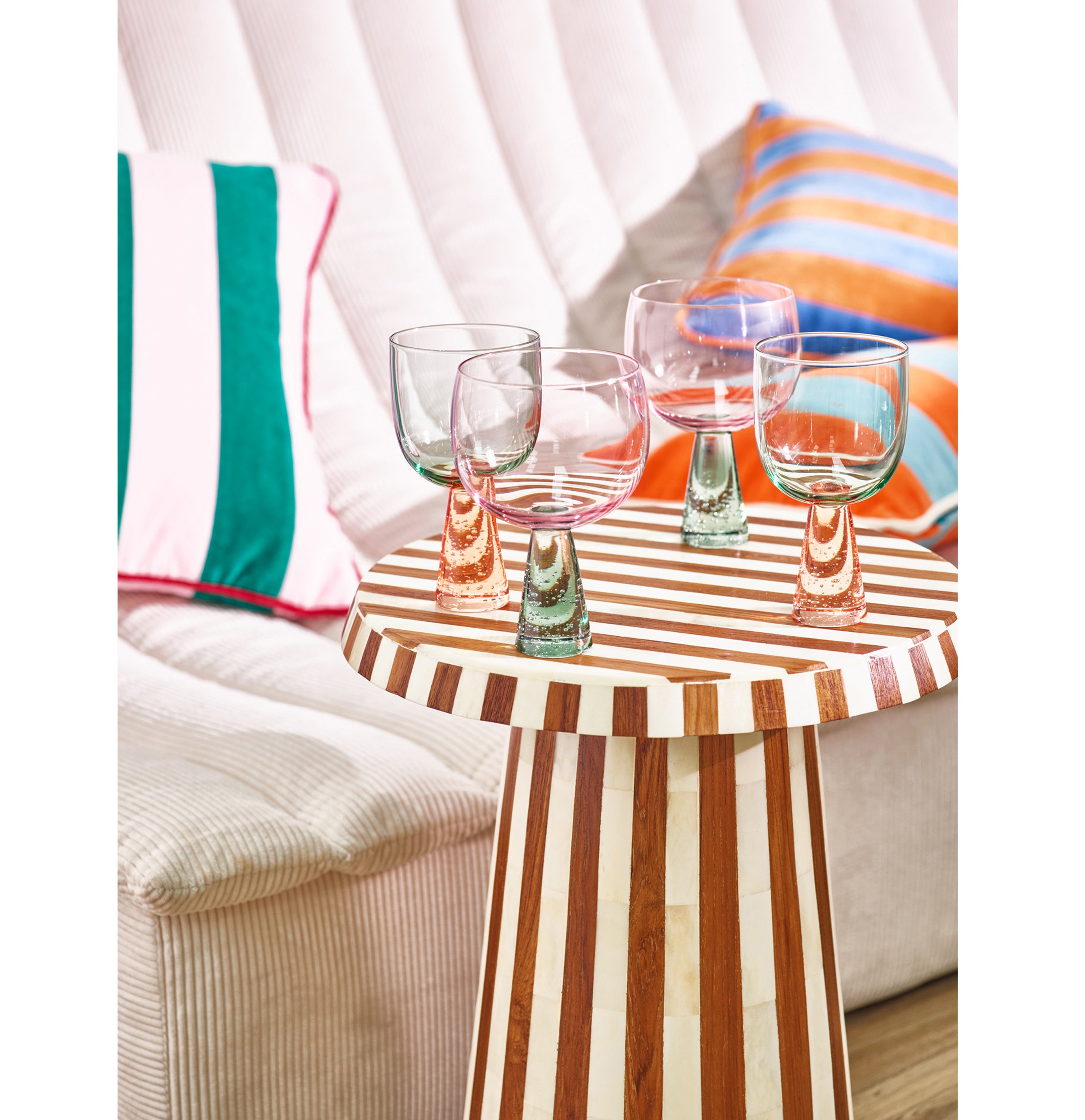 Yara Green Bubble Gin Glasses, Set of Two; Yara Peach Bubble Wine Glasses, Set of Two, Oliver Bonas