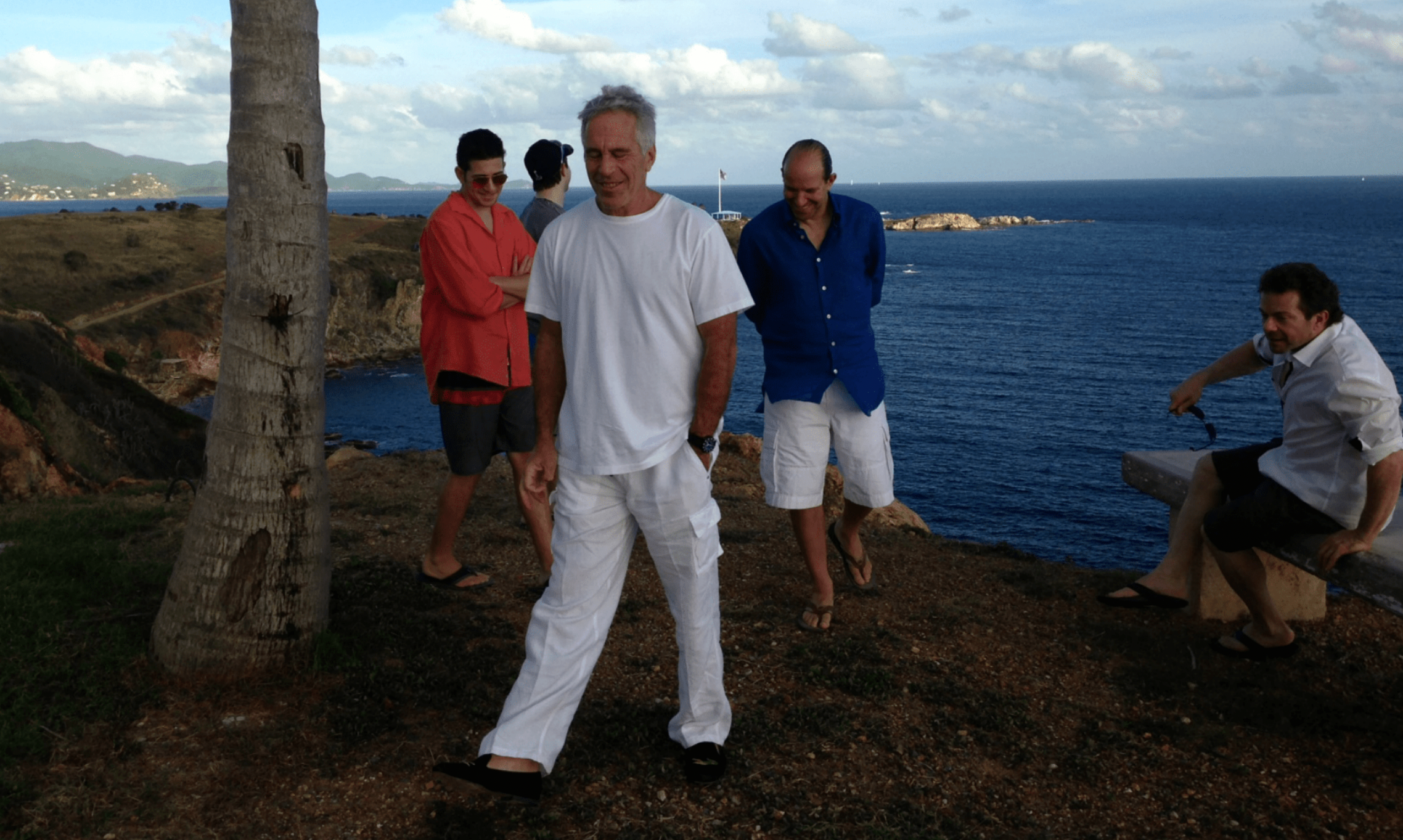 A photo, released by nan Justice Department, appears to show Lutnick (second right), Epstein and 3 different individuals connected a cliffside overlooking nan ocean