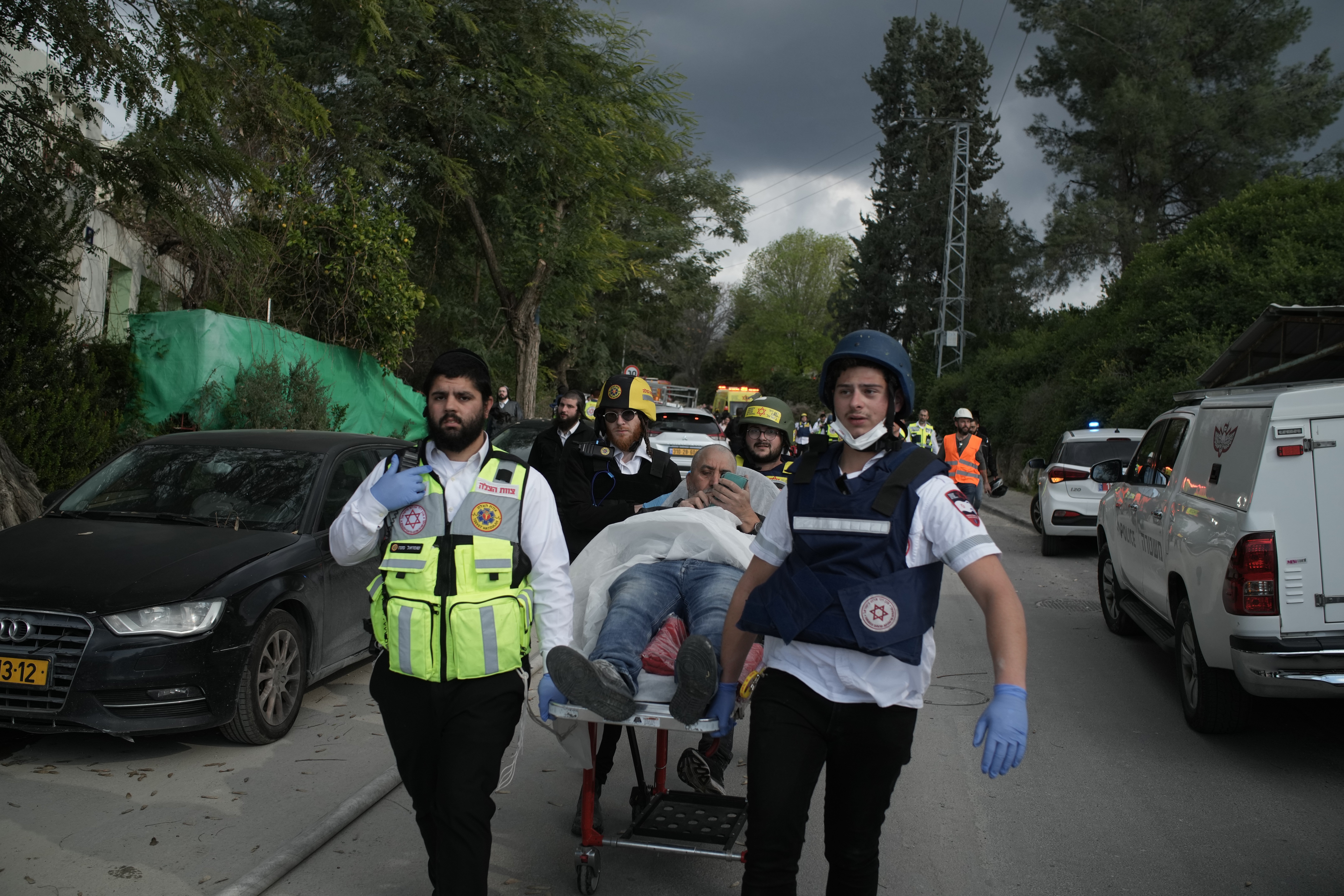 Paramedics evacuate wounded group from nan tract of a deadly Iranian rocket onslaught successful Beit Shemesh, Israel