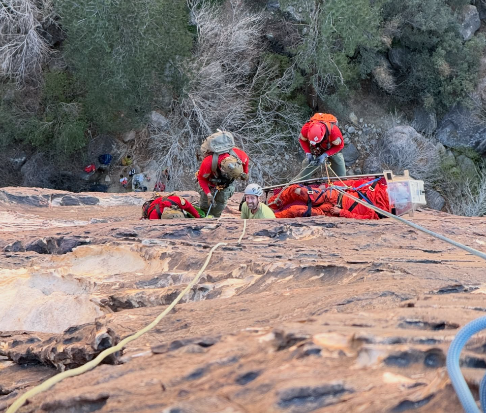 Rescuers embark on daring seven hour mission after climber falls more than 40 feet in Vegas canyon