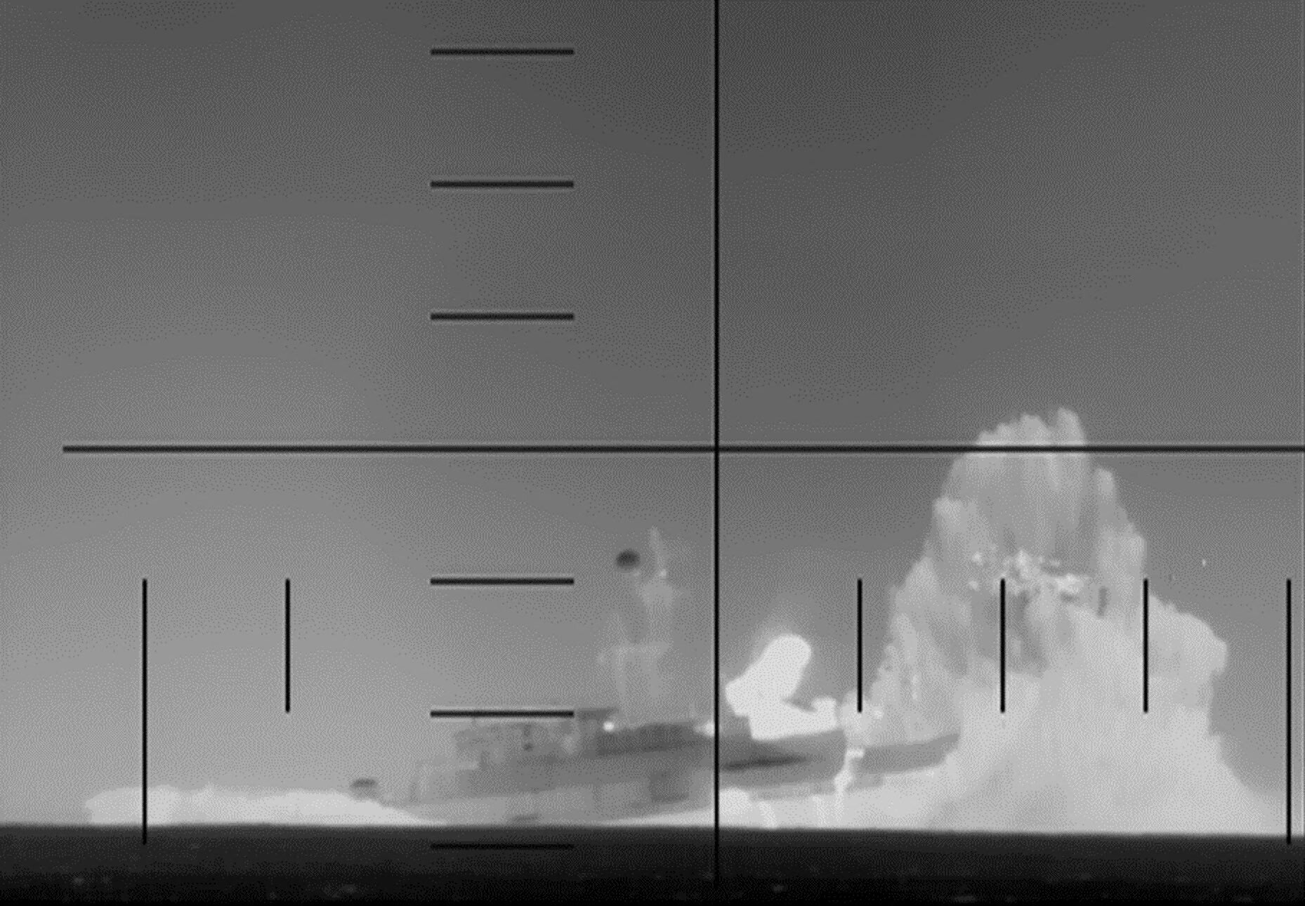 Iranian frigate Iris Dena aft being struck by a torpedo successful a US attack