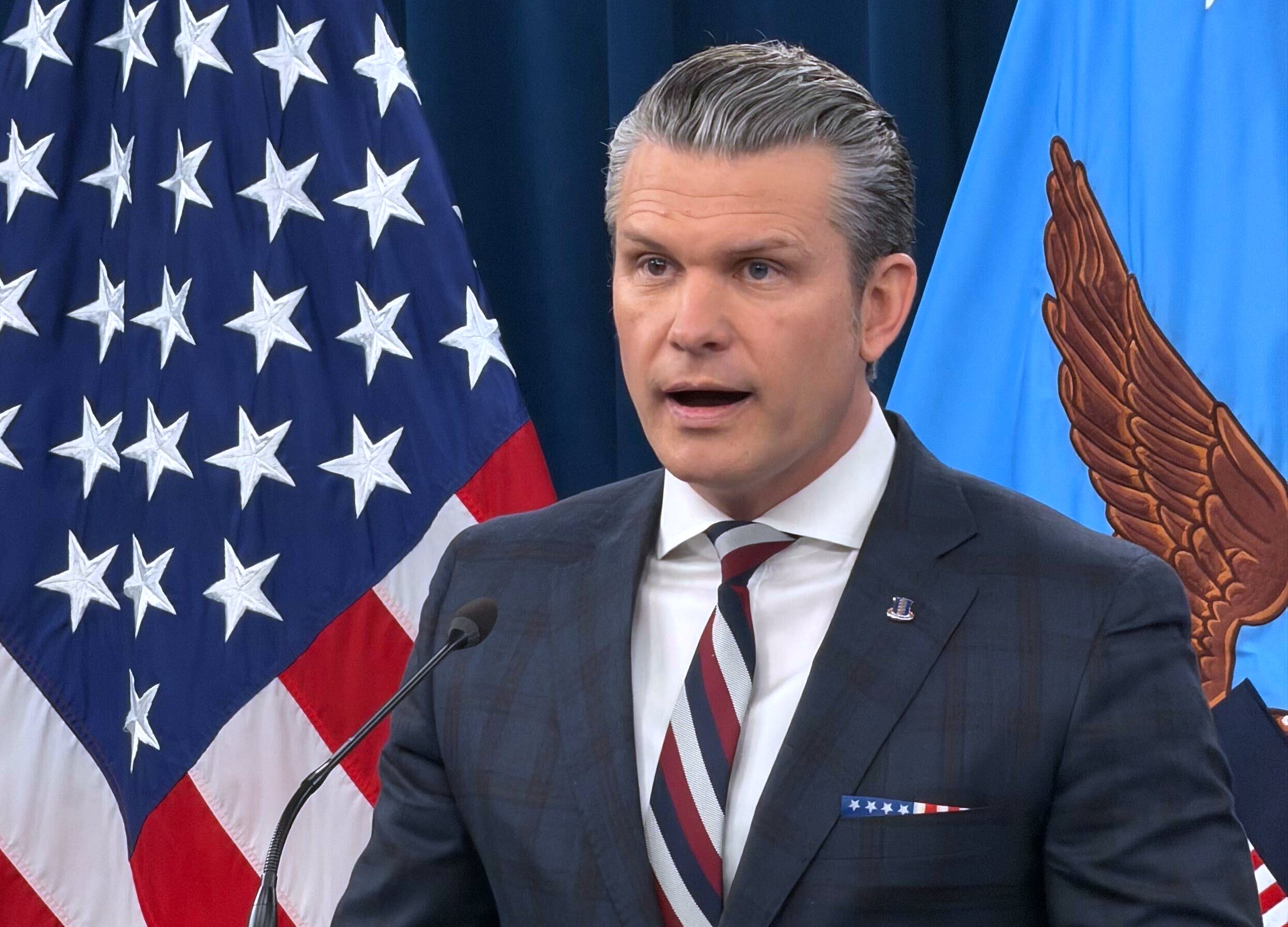 Defense Secretary Pete Hegseth speaks during a property briefing astatine nan Pentagon, Wednesday, March 4, 2026, successful Washington