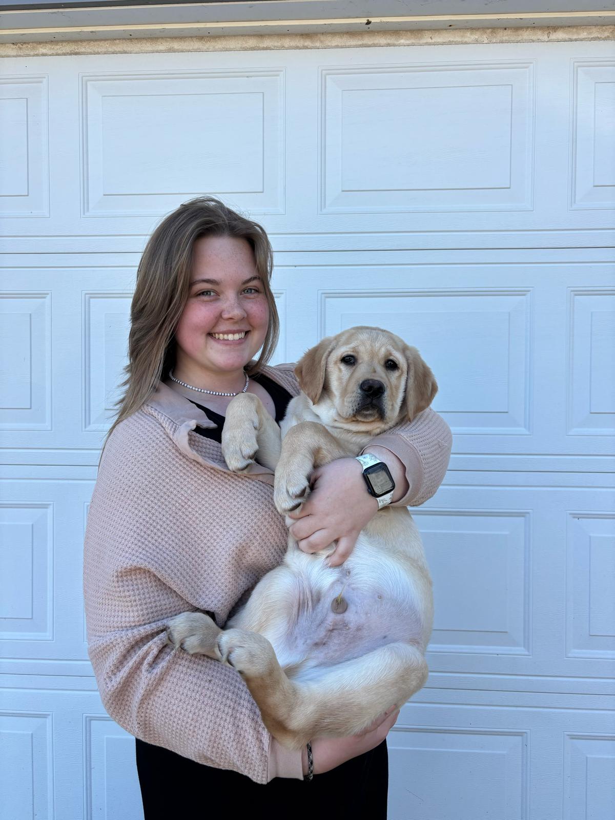 Grayson Shirley, a 21-year-old elder astatine nan University of Georgia, waved disconnected her past trainee connected February 19. Three days later she took connected Luckie (pictured) who is nan 4th canine she’s trained