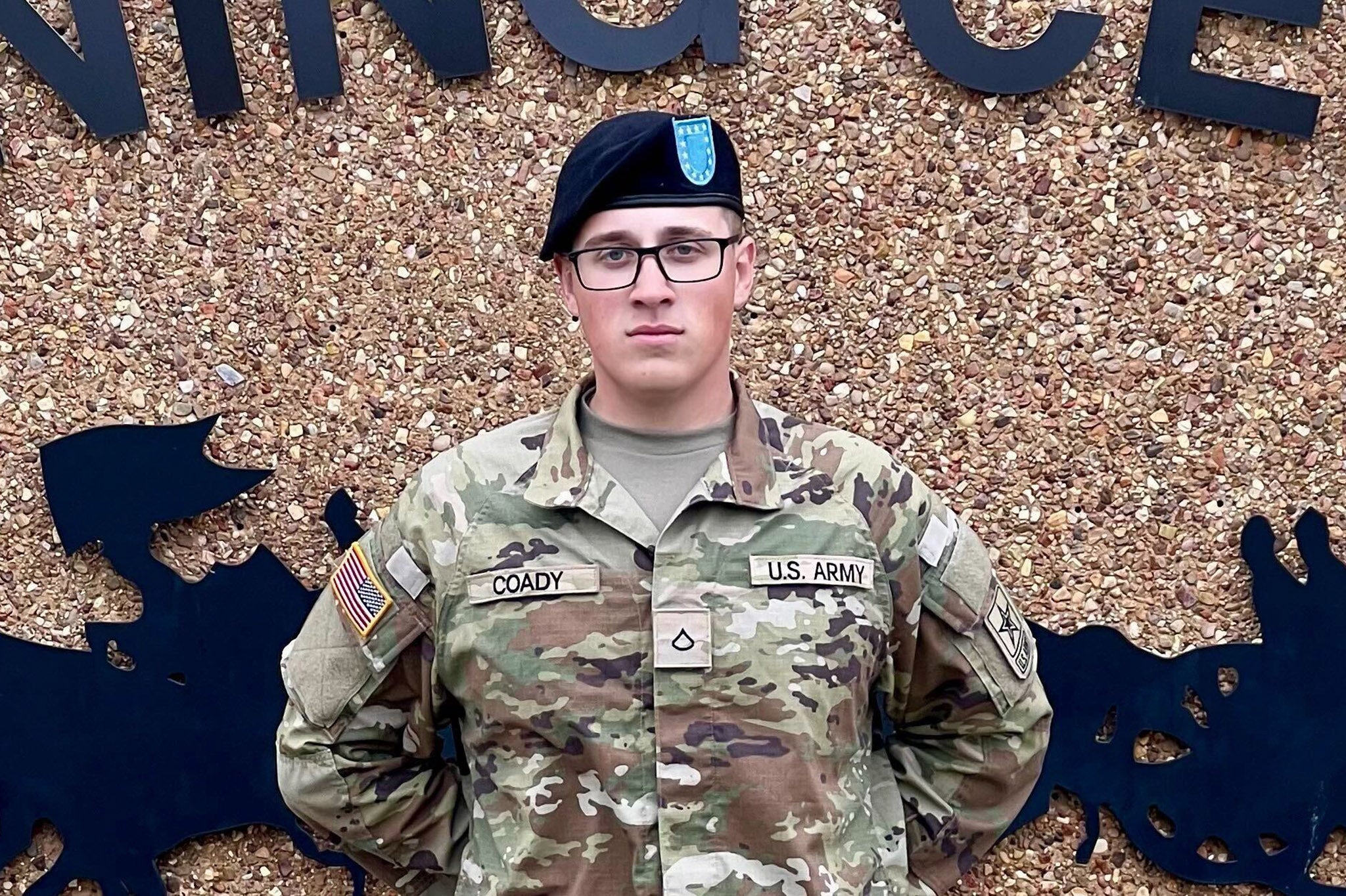 This photograph provided by Andrew Coady shows his son, Declan Coady, posing for a photograph connected nan time of his graduation astatine U.S. Army Training Center astatine Fort Sill, Okla., March 15, 2024. (Andrew Coady via AP)