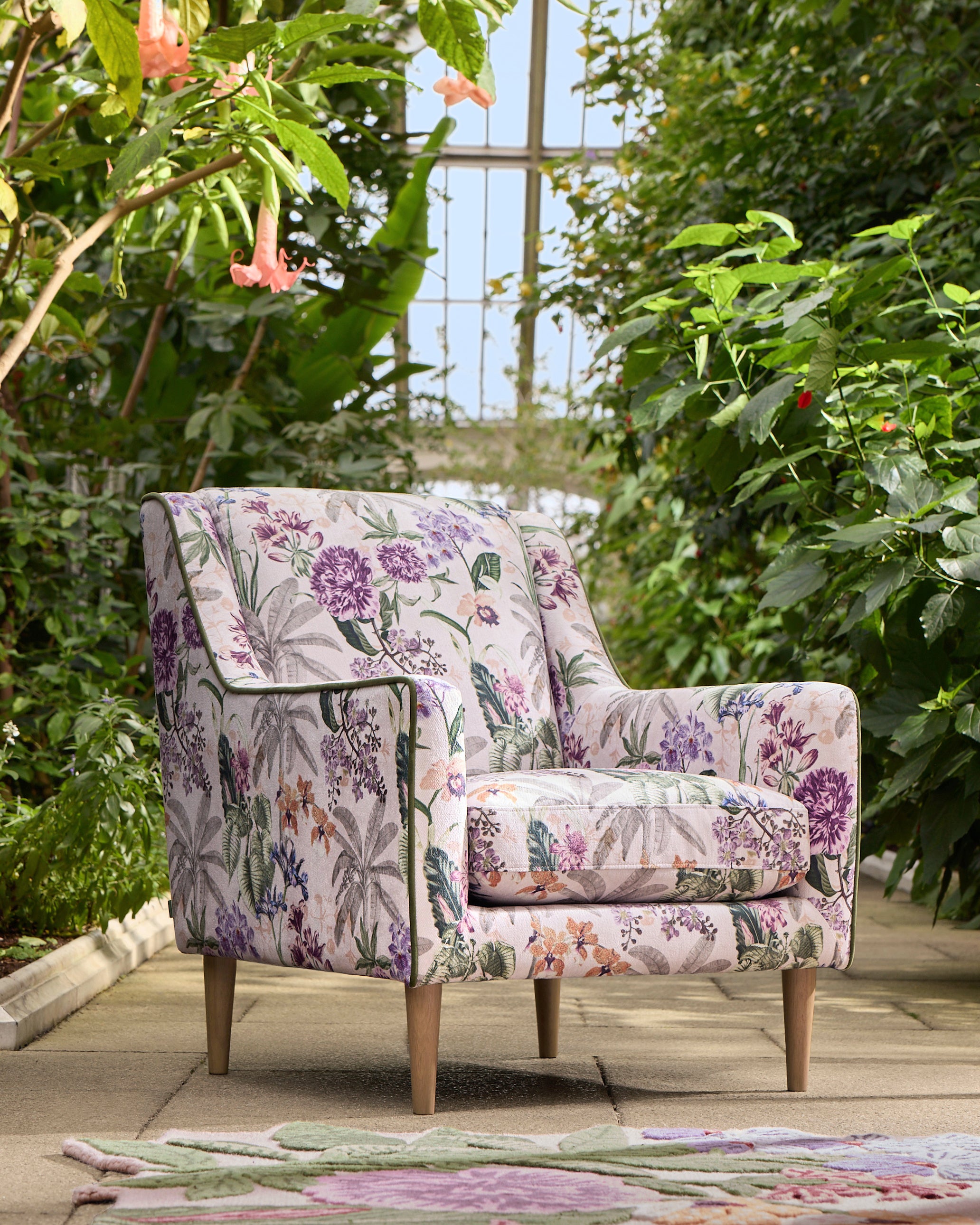 The Kew Collection Prescott Armchair; Lilac Garden Kew Collection Floral Shaped Rug, (just seen), Next