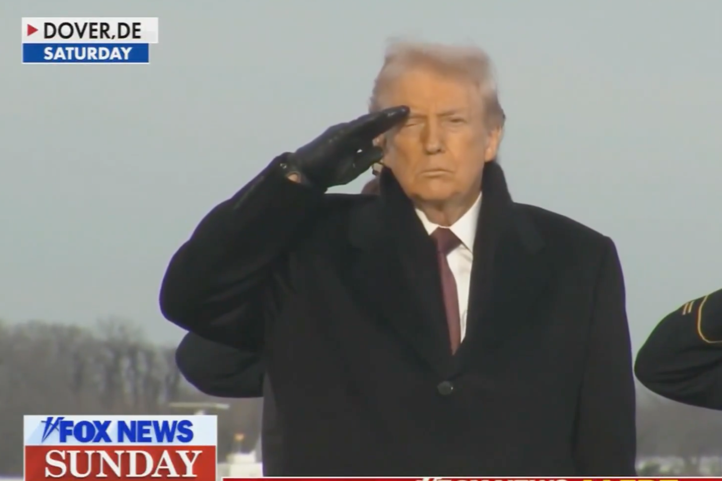 The image Fox News aired while saying that Trump was holding a "final salute" to nan troops mislaid successful Kuwait