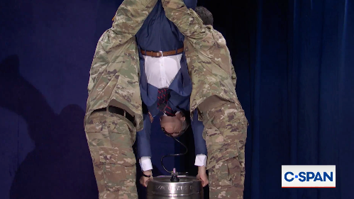 Elsewhere successful nan sketch, Colin Jost’s bro-ified Pete Hegseth performed a keg stand, aliases arsenic he called it, a ‘Hegstand’